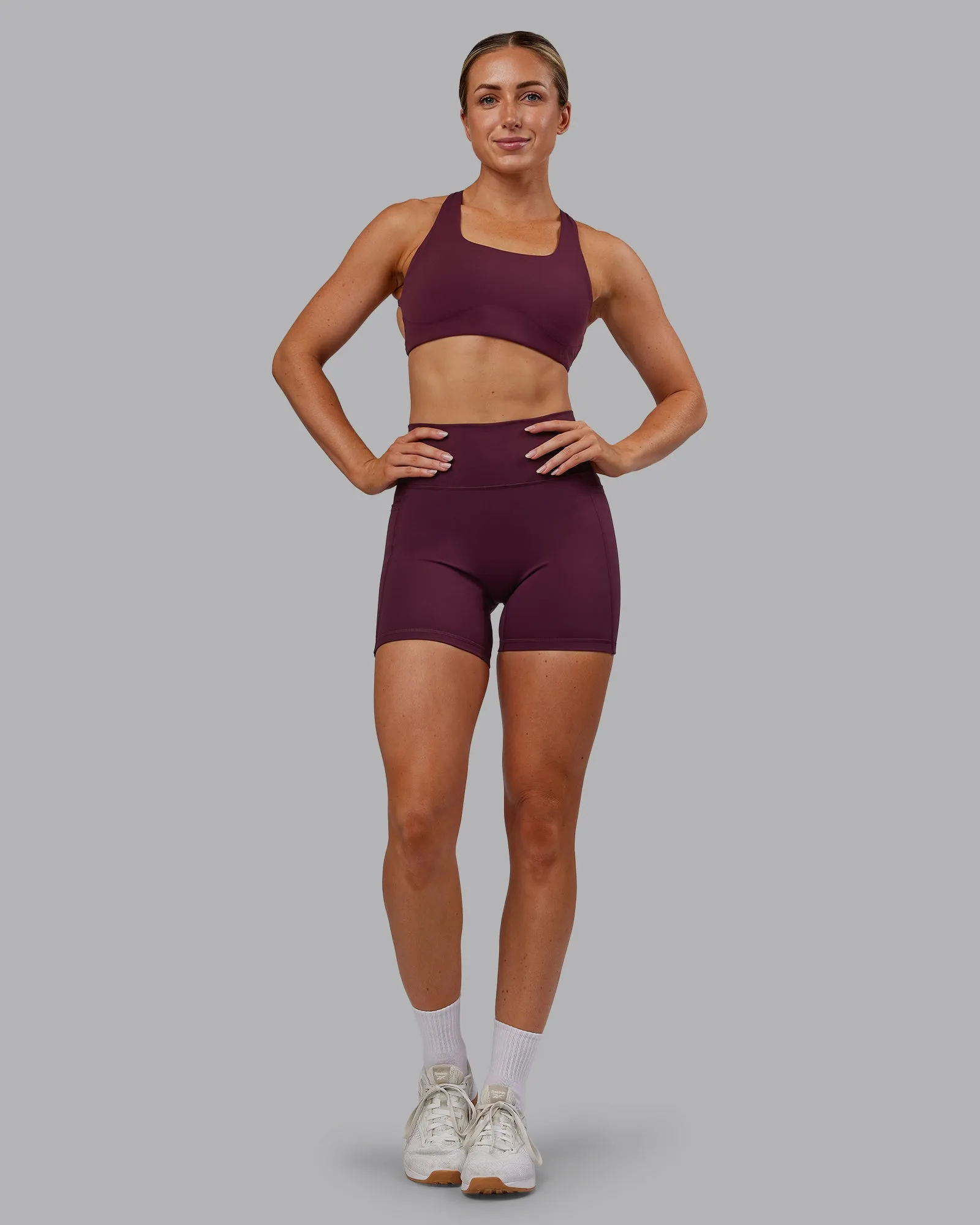 Fusion Mid Short Tight With Pockets - Cherry Lacquer sold by LSKD