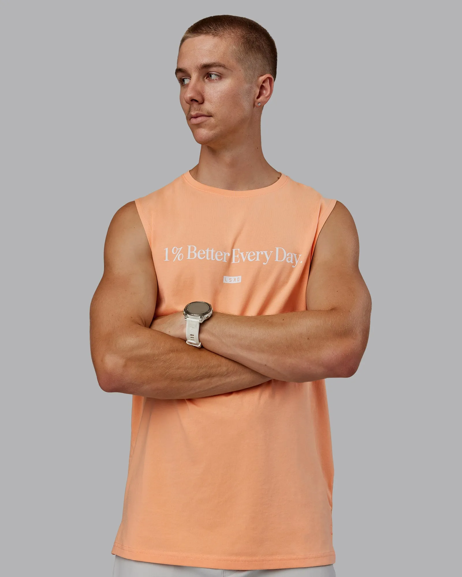 1% Better FLXCotton Training Fit Tank - Peach Fuzz/White sold by LSKD product image thumbnail 3