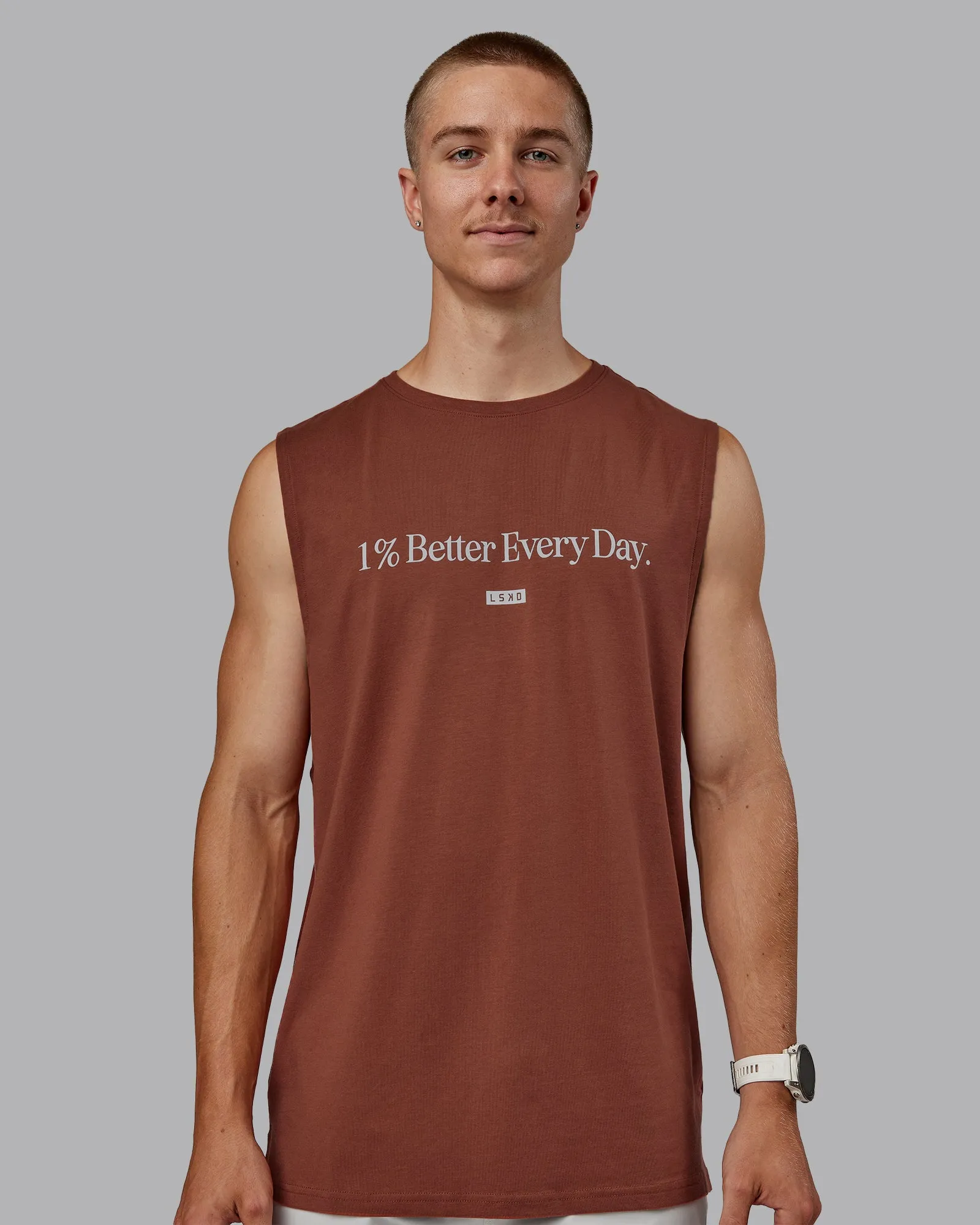 1% Better FLXCotton Training Fit Tank - Mahogany/White sold by LSKD