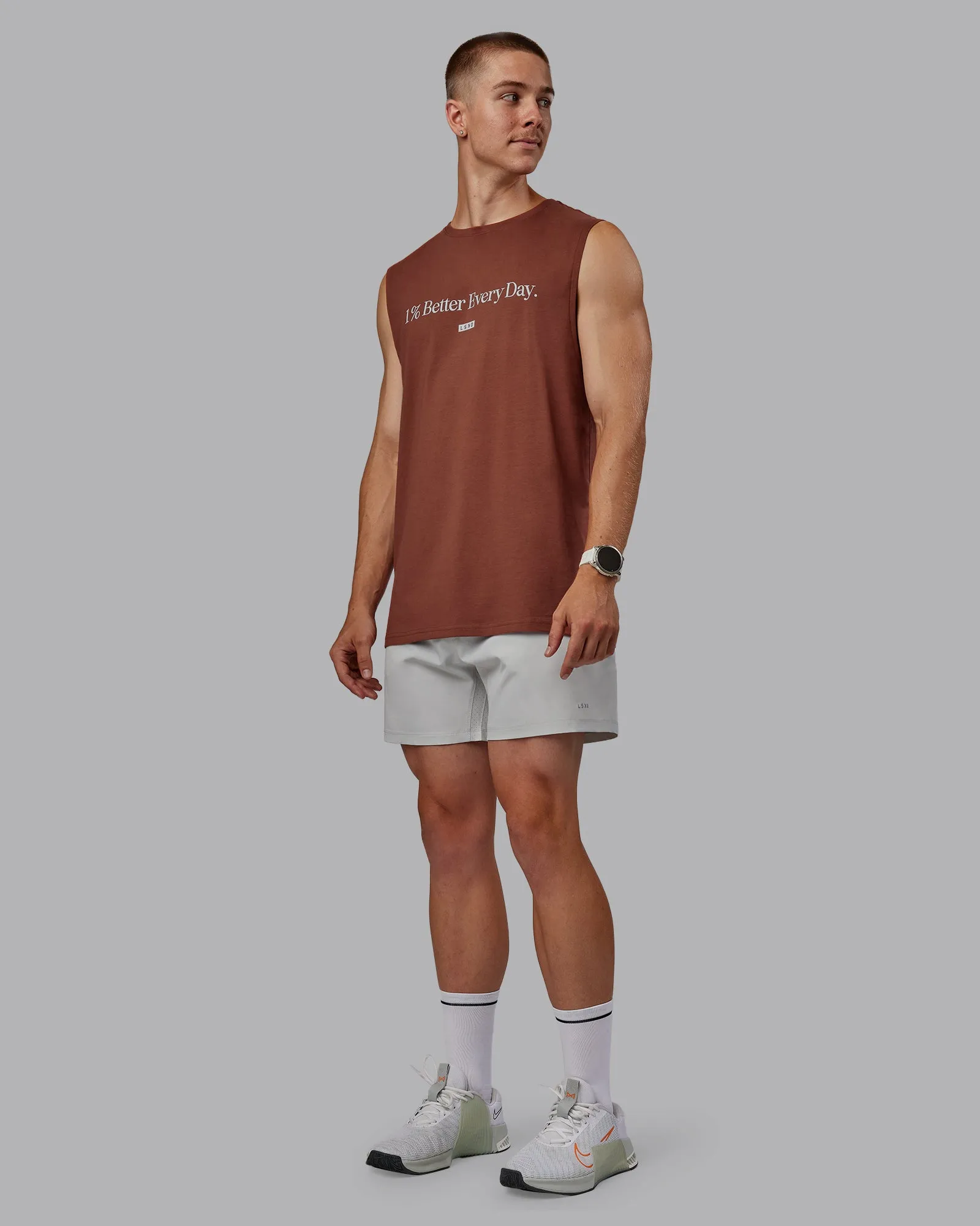1% Better FLXCotton Training Fit Tank - Mahogany/White sold by LSKD product image thumbnail 2