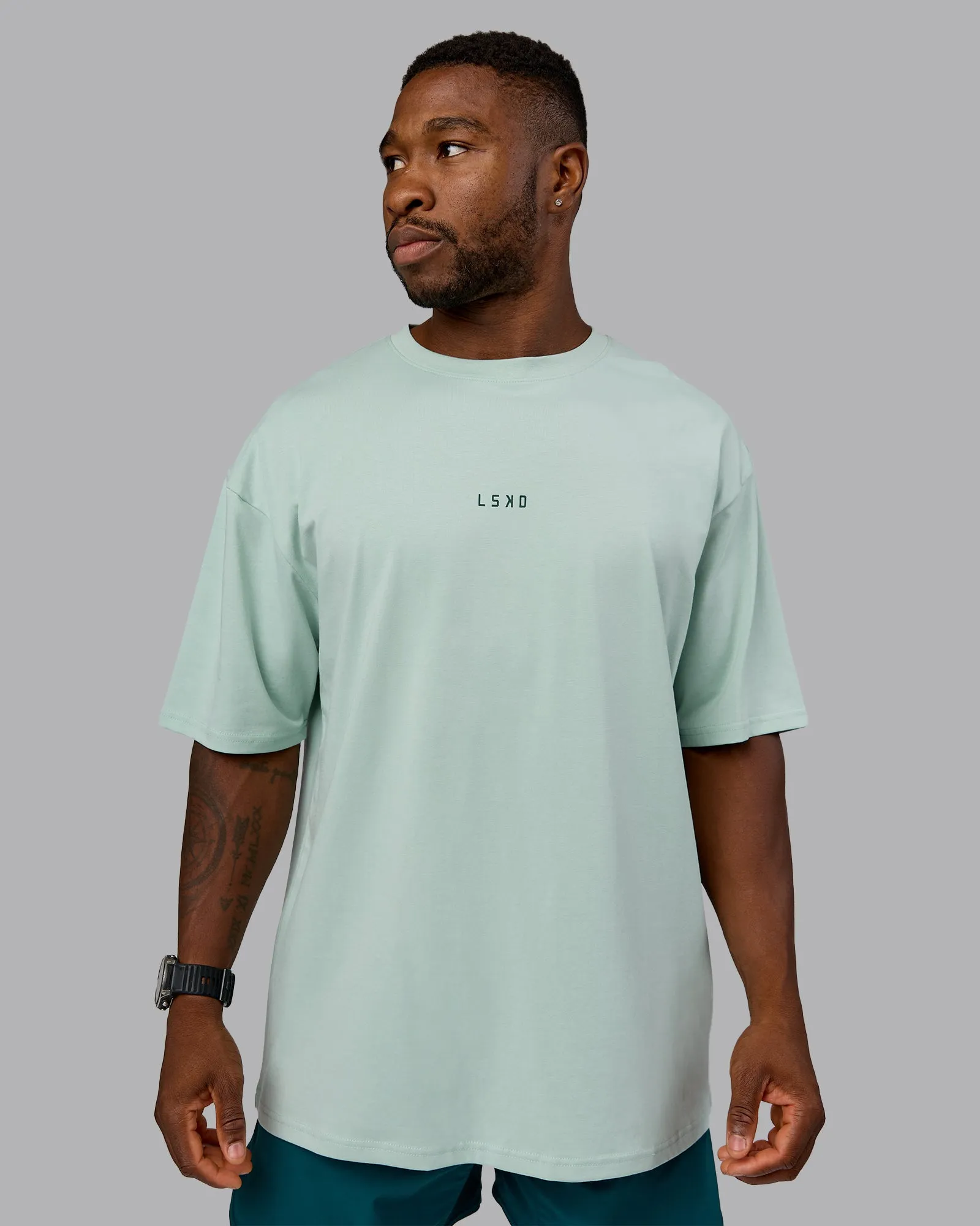 Unisex On Repeat FLXCotton Oversized Tee - Blue Haze-Dark Moss sold by LSKD product image thumbnail 3