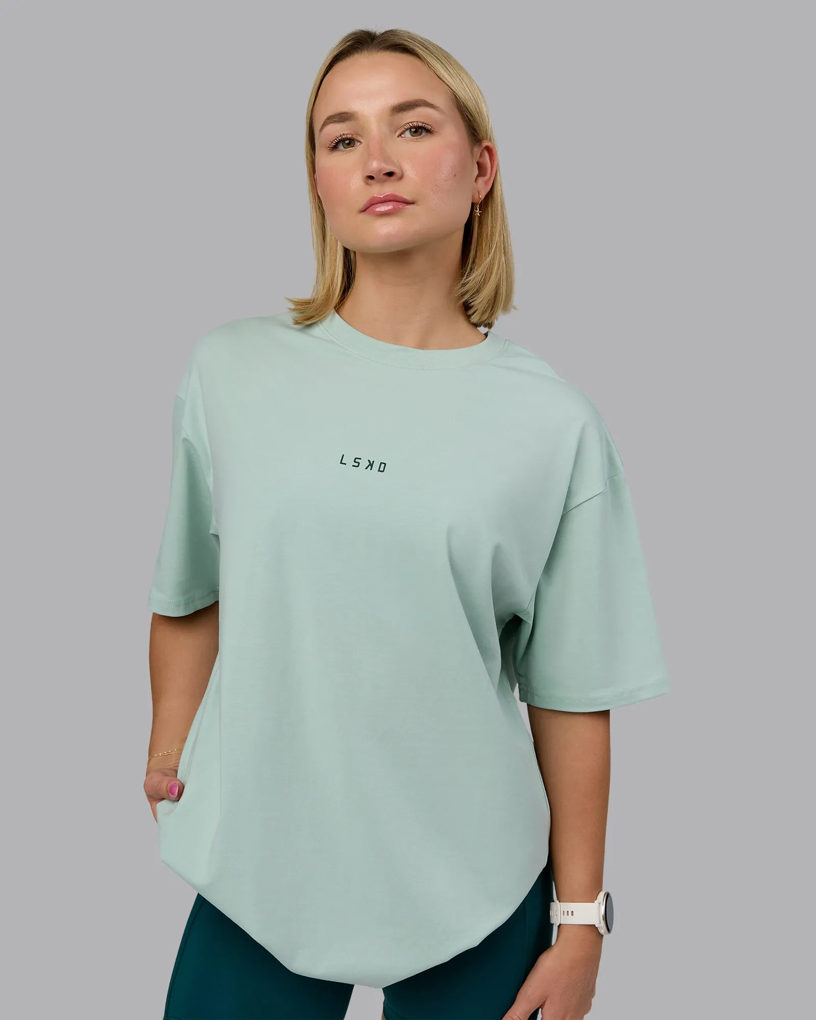 Unisex On Repeat FLXCotton Oversized Tee - Blue Haze-Dark Moss sold by LSKD product image thumbnail 4