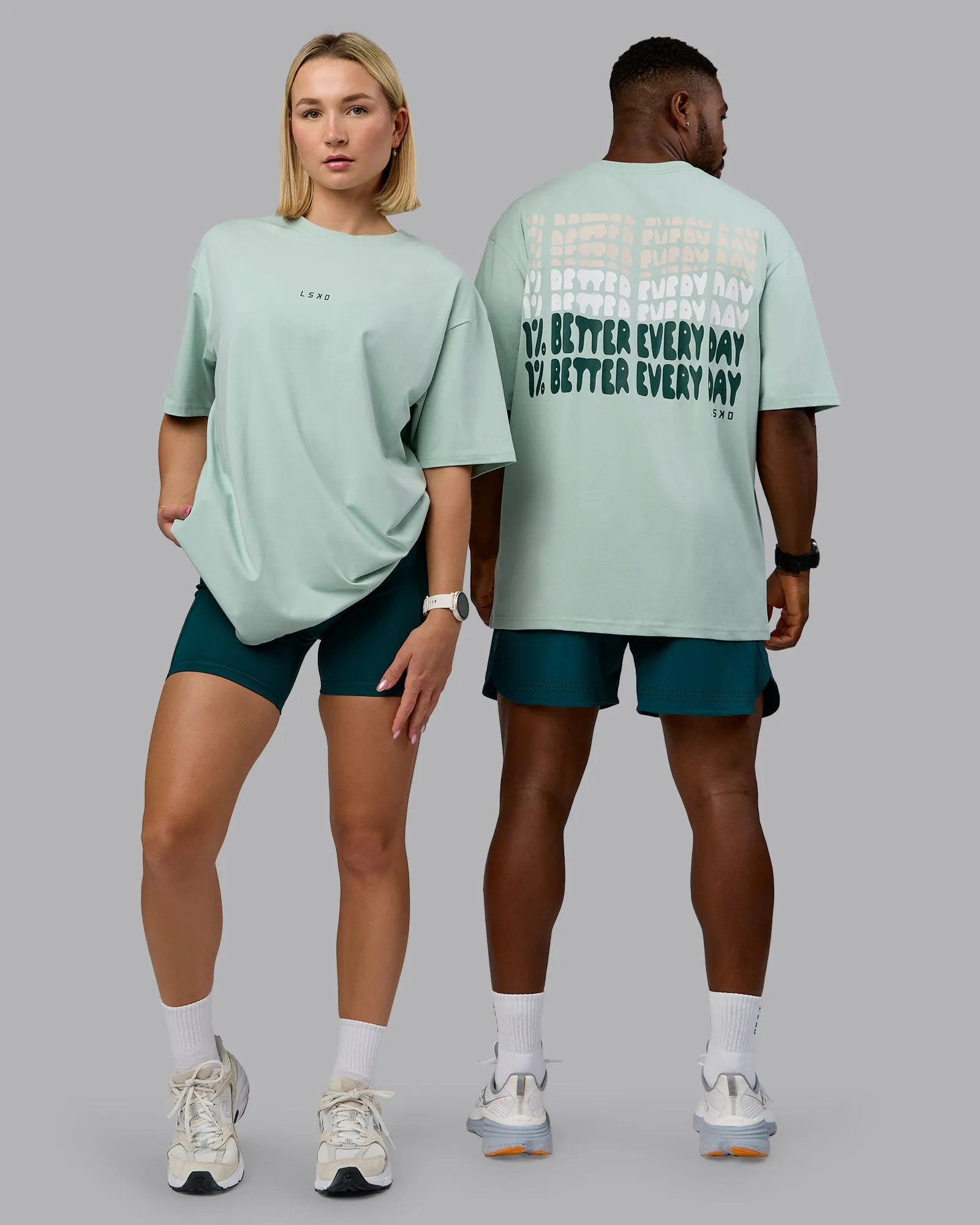 Unisex On Repeat FLXCotton Oversized Tee - Blue Haze-Dark Moss sold by LSKD