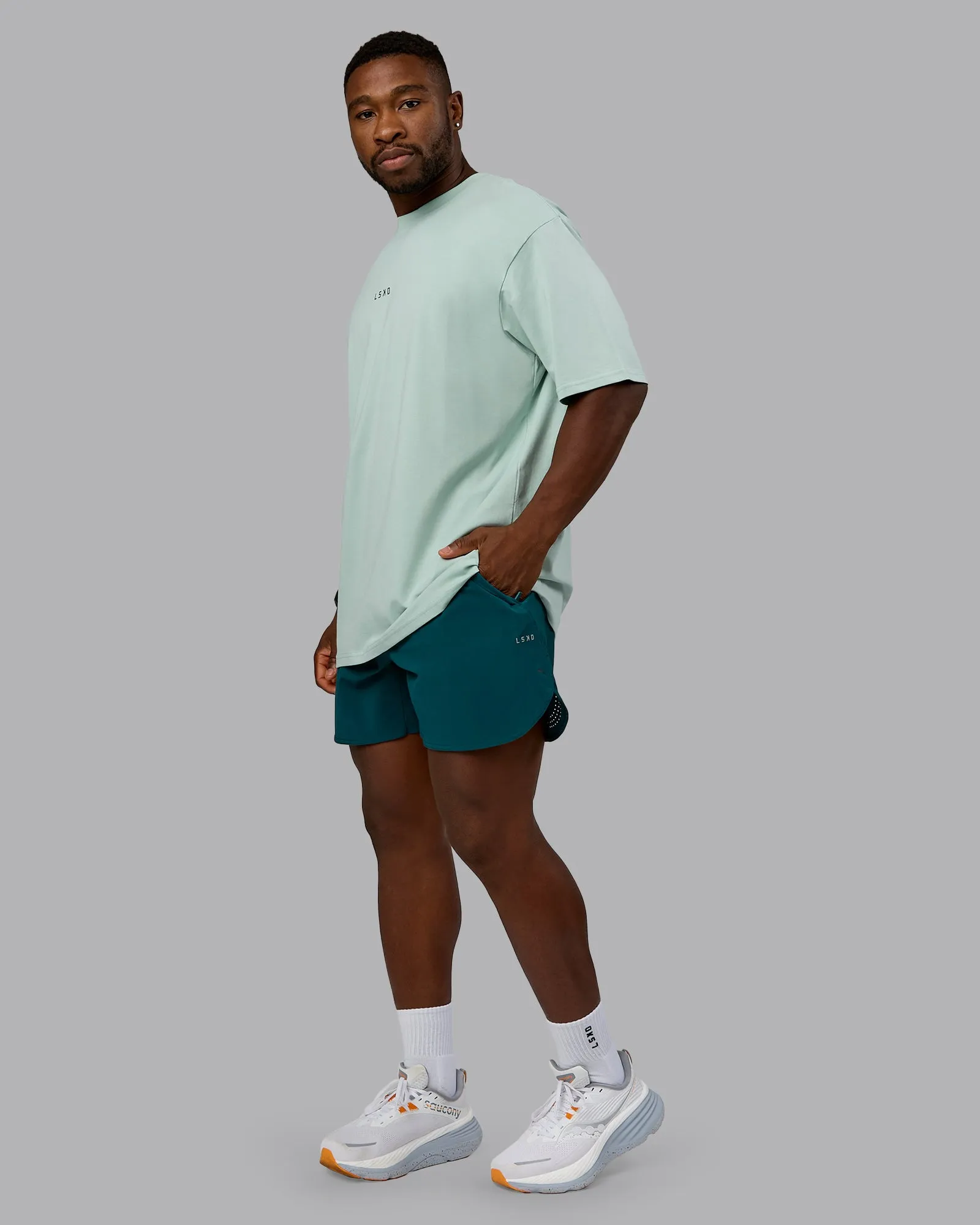 Unisex On Repeat FLXCotton Oversized Tee - Blue Haze-Dark Moss sold by LSKD product image thumbnail 5