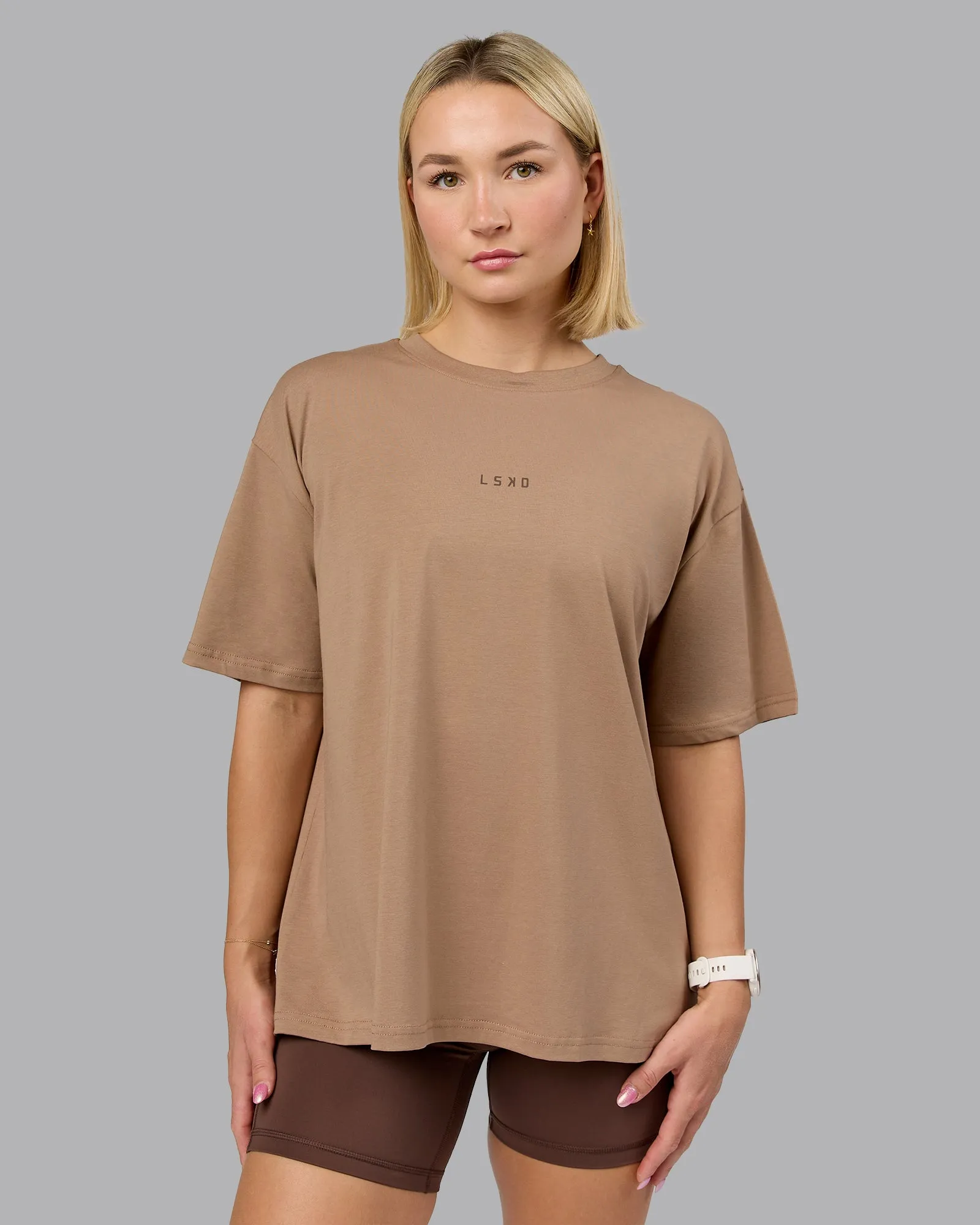 On Repeat FLXCotton Oversized Tee - Light Taupe-Choc sold by LSKD product image thumbnail 4
