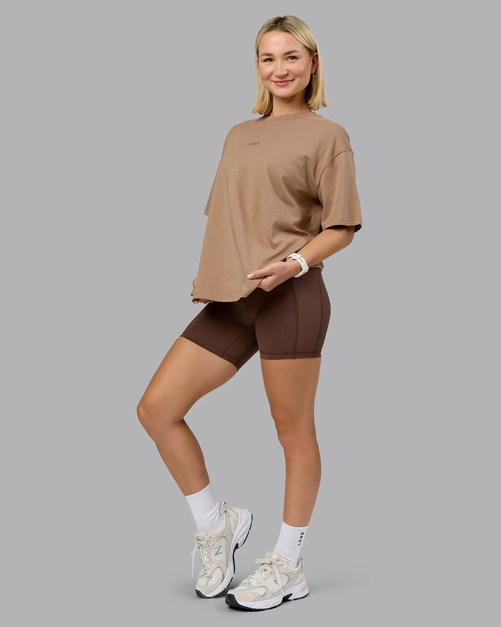 On Repeat FLXCotton Oversized Tee - Light Taupe-Choc sold by LSKD