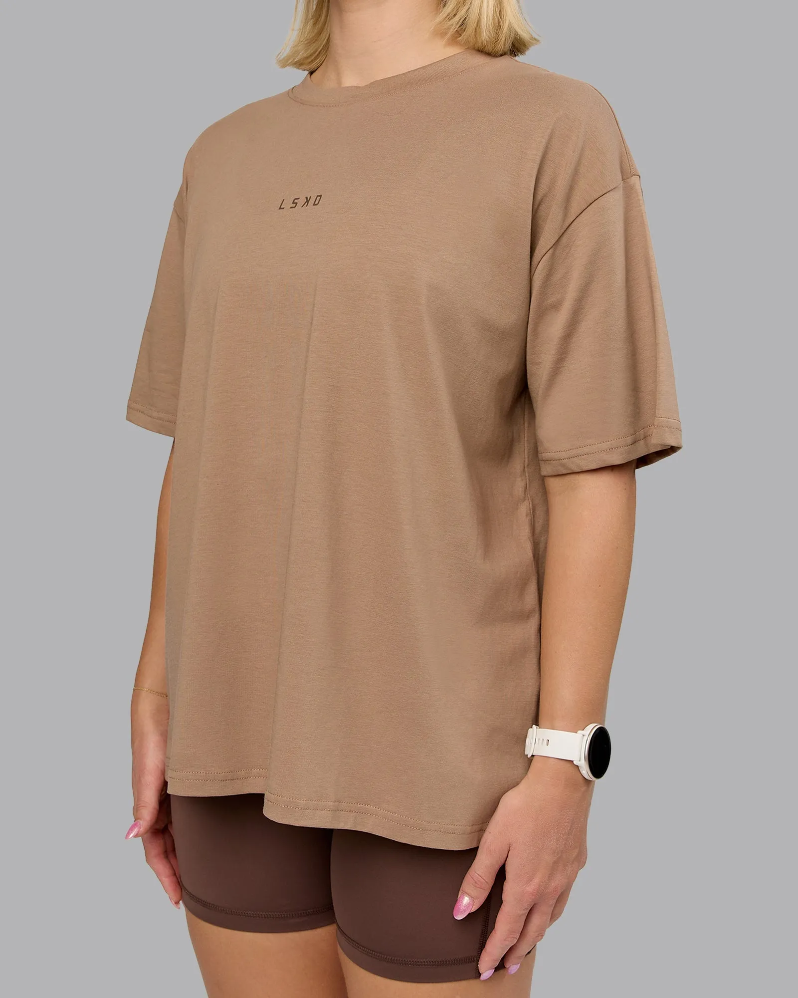 On Repeat FLXCotton Oversized Tee - Light Taupe-Choc sold by LSKD product image thumbnail 5