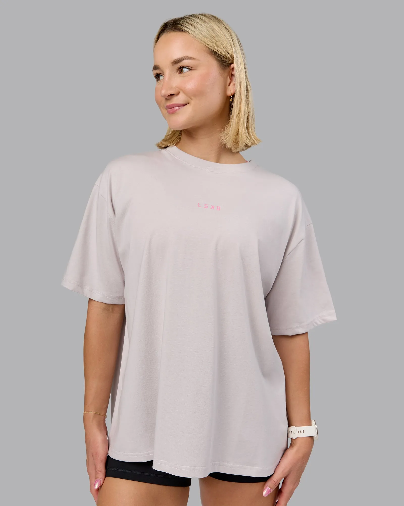 On Repeat FLXCotton Oversized Tee - Soft Grey-Candy Pink sold by LSKD product image thumbnail 3