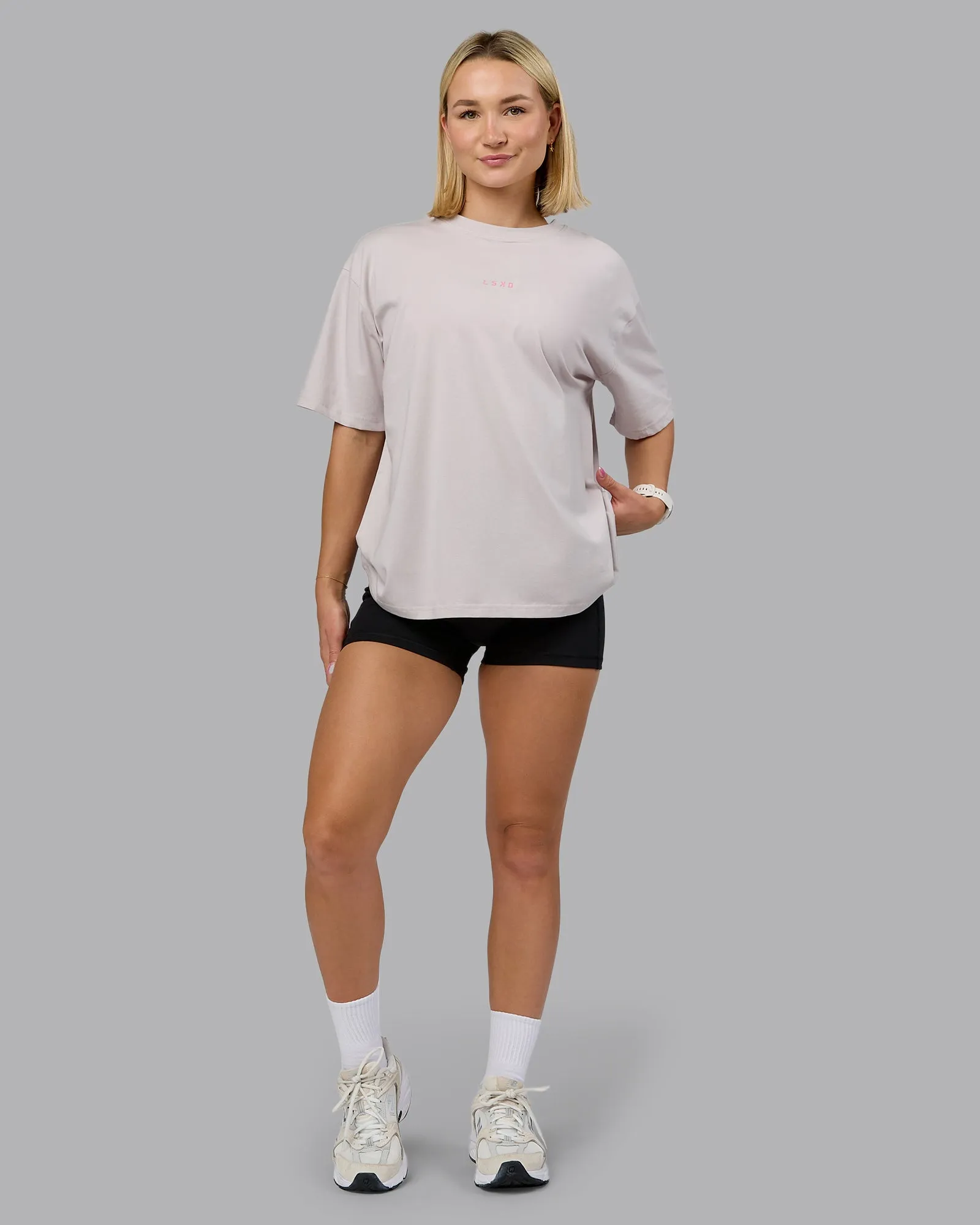 On Repeat FLXCotton Oversized Tee - Soft Grey-Candy Pink sold by LSKD product image thumbnail 2