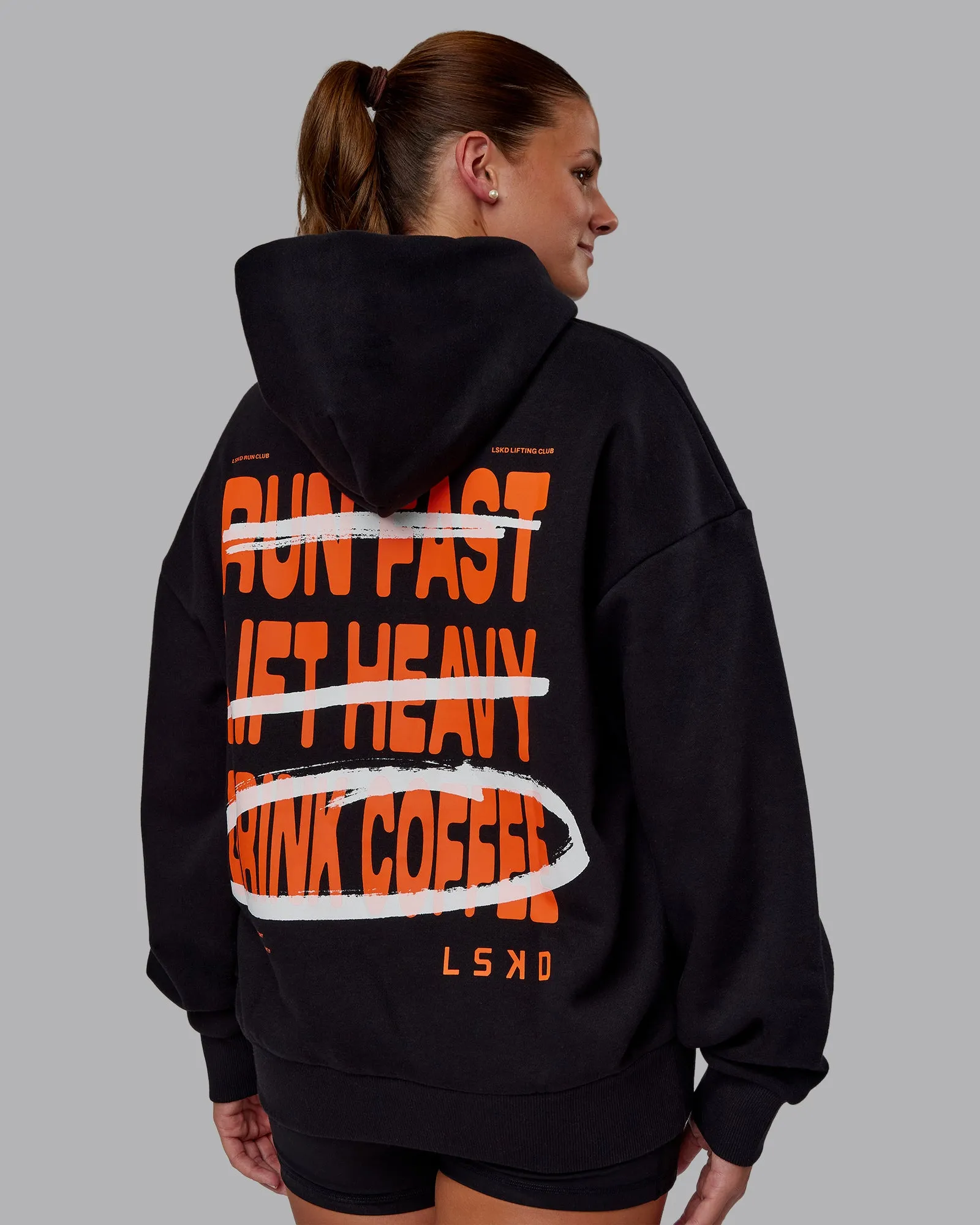 Coffee Run Unisex Oversize Hoodie - Black-Ultra Orange sold by LSKD product image thumbnail 2