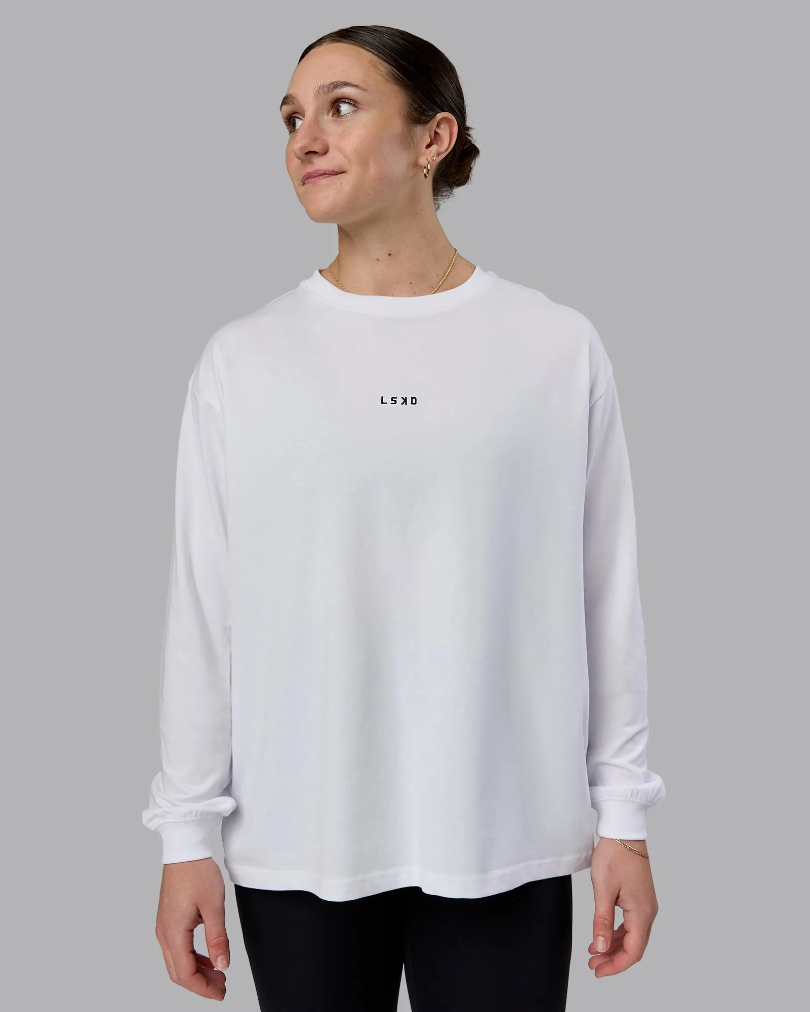 Go-To Long Sleeve FLXCotton Oversized Tee - White-Black sold by LSKD