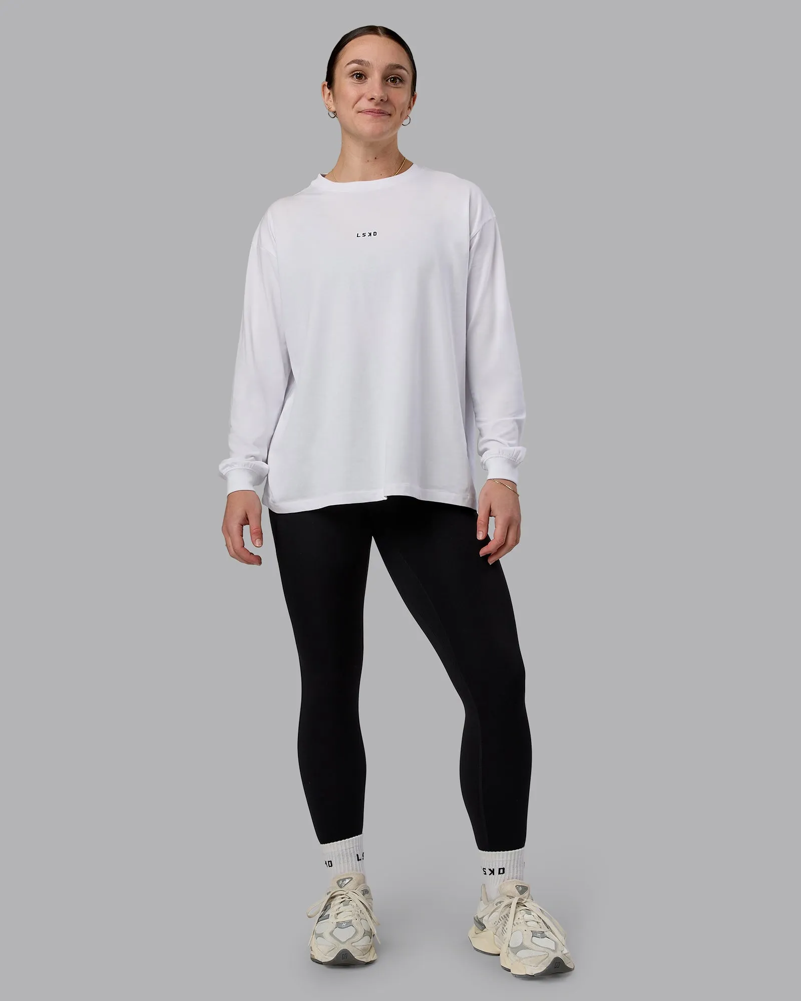 Go-To Long Sleeve FLXCotton Oversized Tee - White-Black sold by LSKD product image thumbnail 2