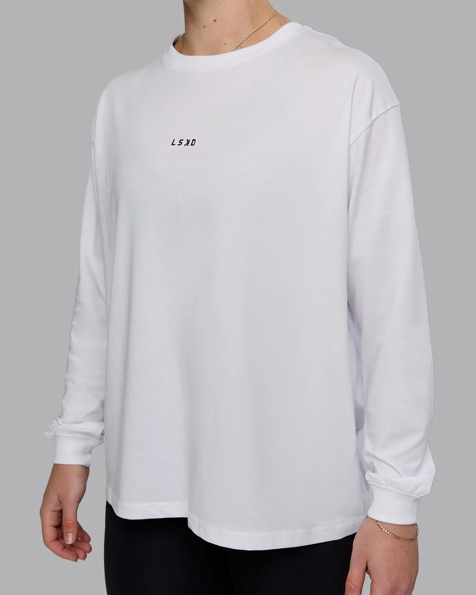 Go-To Long Sleeve FLXCotton Oversized Tee - White-Black sold by LSKD product image thumbnail 5