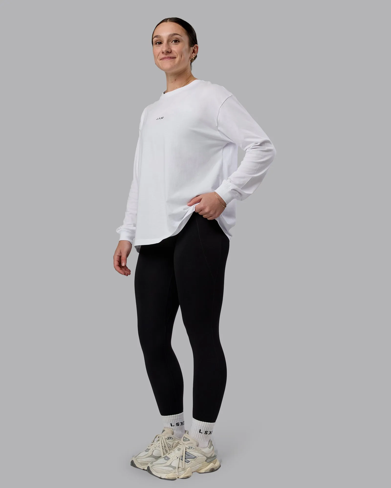 Go-To Long Sleeve FLXCotton Oversized Tee - White-Black sold by LSKD product image thumbnail 4