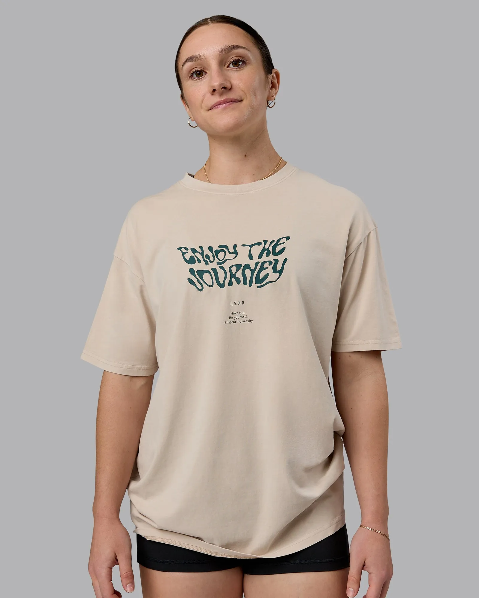 Journey FLXCotton Oversized Tee - Washed Shale Beige-Dark Moss sold by LSKD product image thumbnail 2