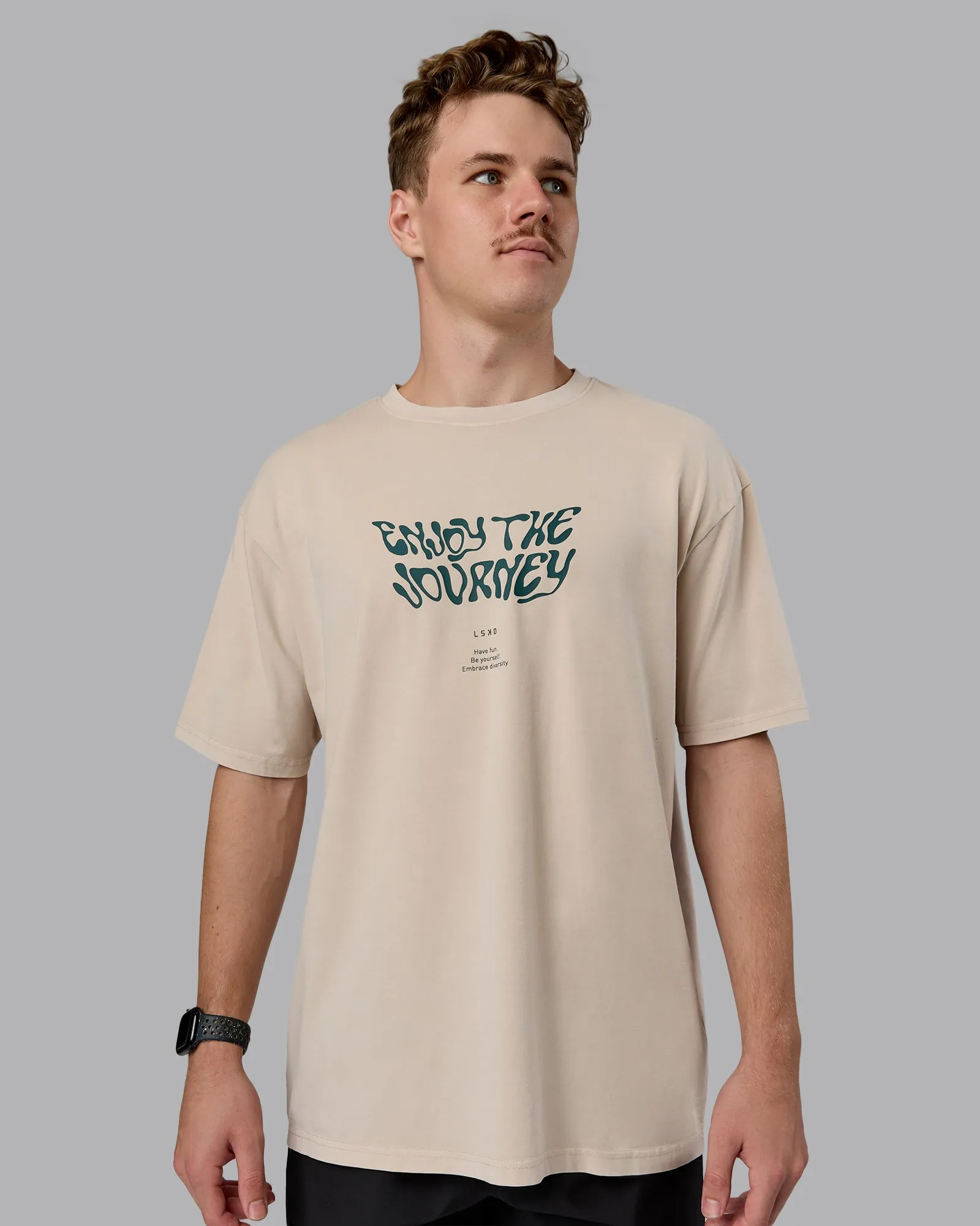 Journey FLXCotton Oversized Tee - Washed Shale Beige-Dark Moss sold by LSKD product image thumbnail 3