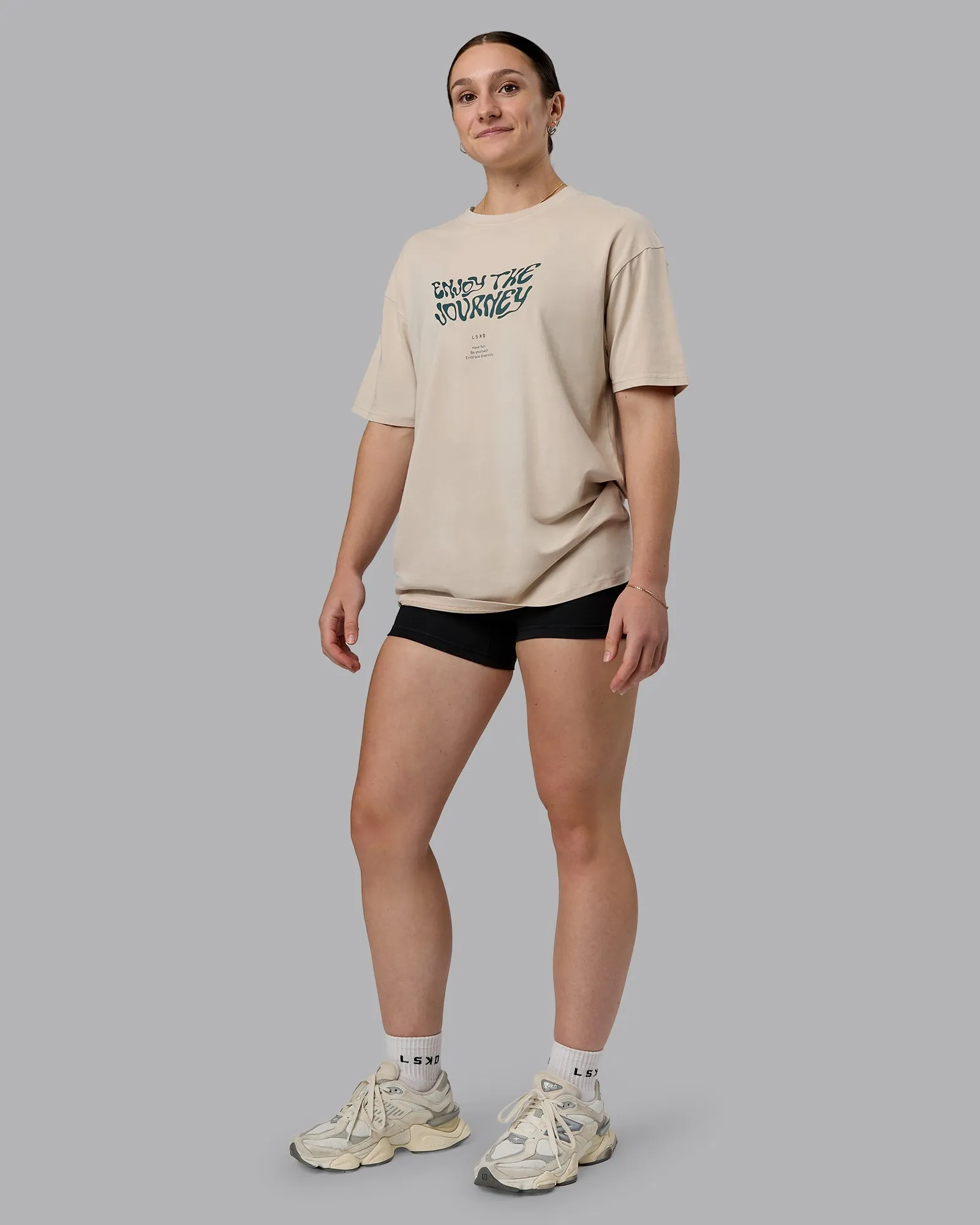 Journey FLXCotton Oversized Tee - Washed Shale Beige-Dark Moss sold by LSKD product image thumbnail 5