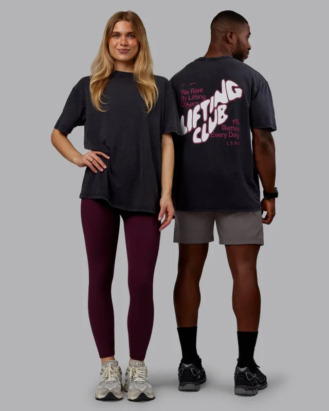 Rise & Lift Washed FLXCotton Oversized Tee - Black-Plum Berry sold by LSKD