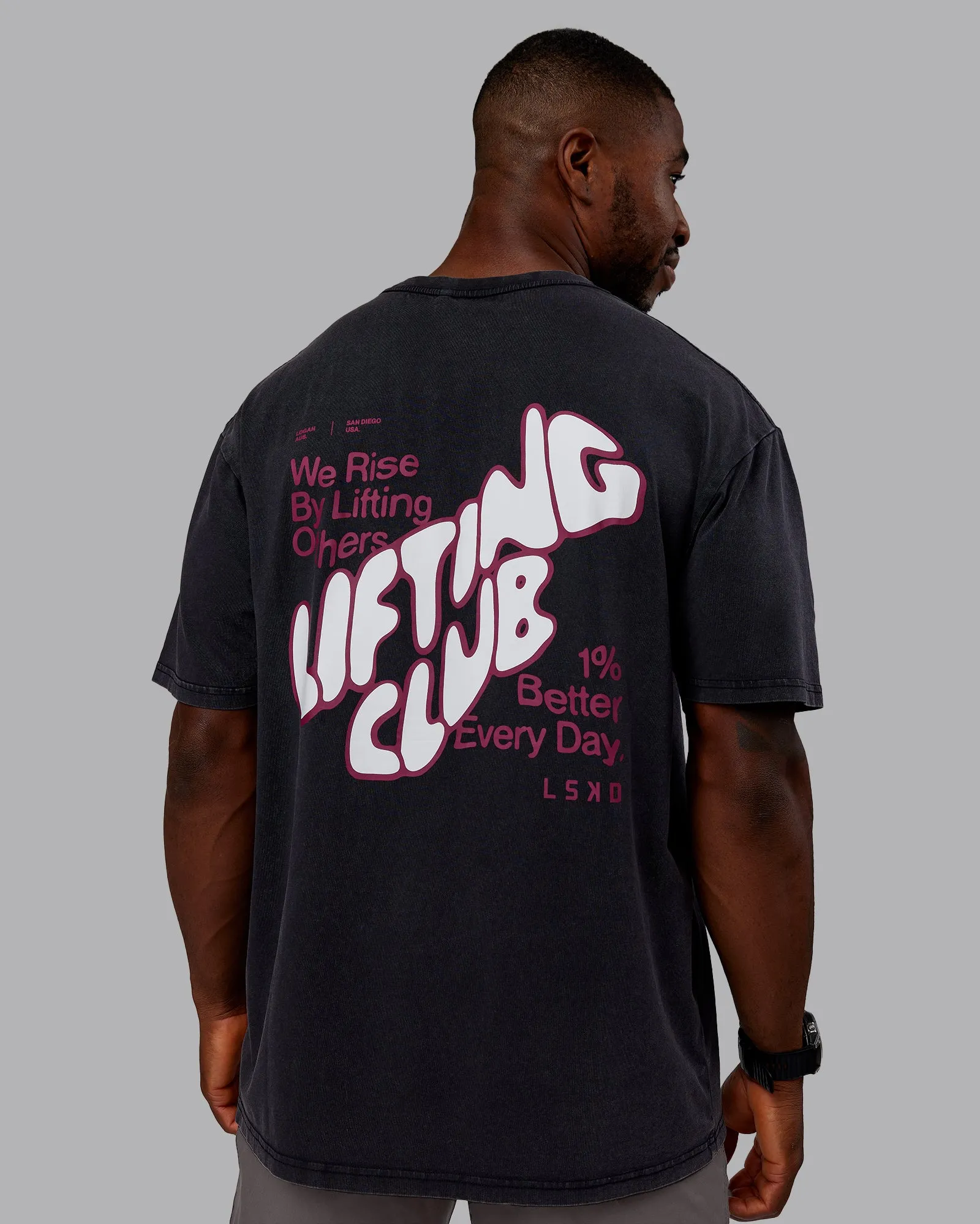 Rise & Lift Washed FLXCotton Oversized Tee - Black-Plum Berry sold by LSKD product image thumbnail 2