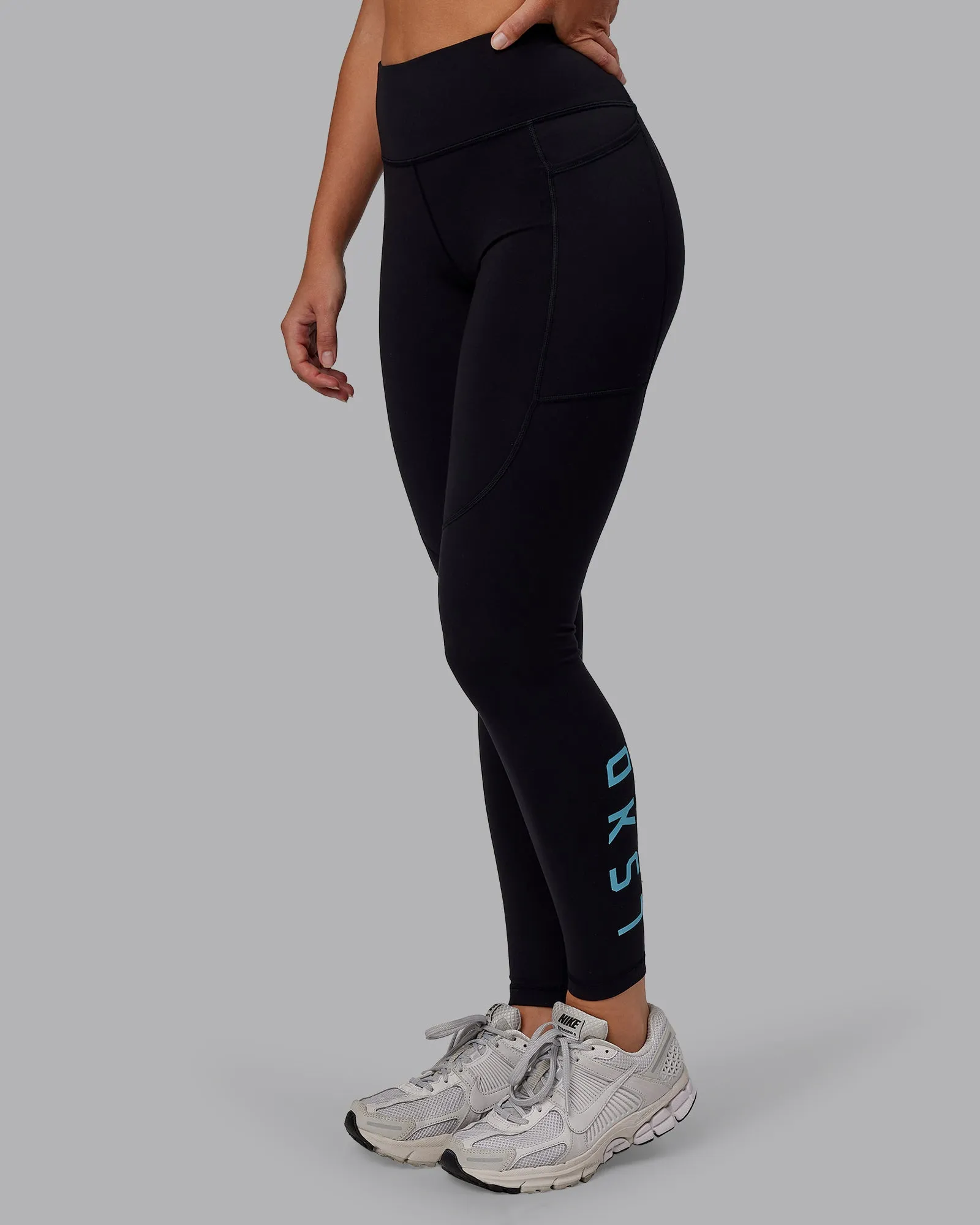 Rep Ultra High-Rise Full Length Legging Pockets - Black-Retro Blue sold by LSKD