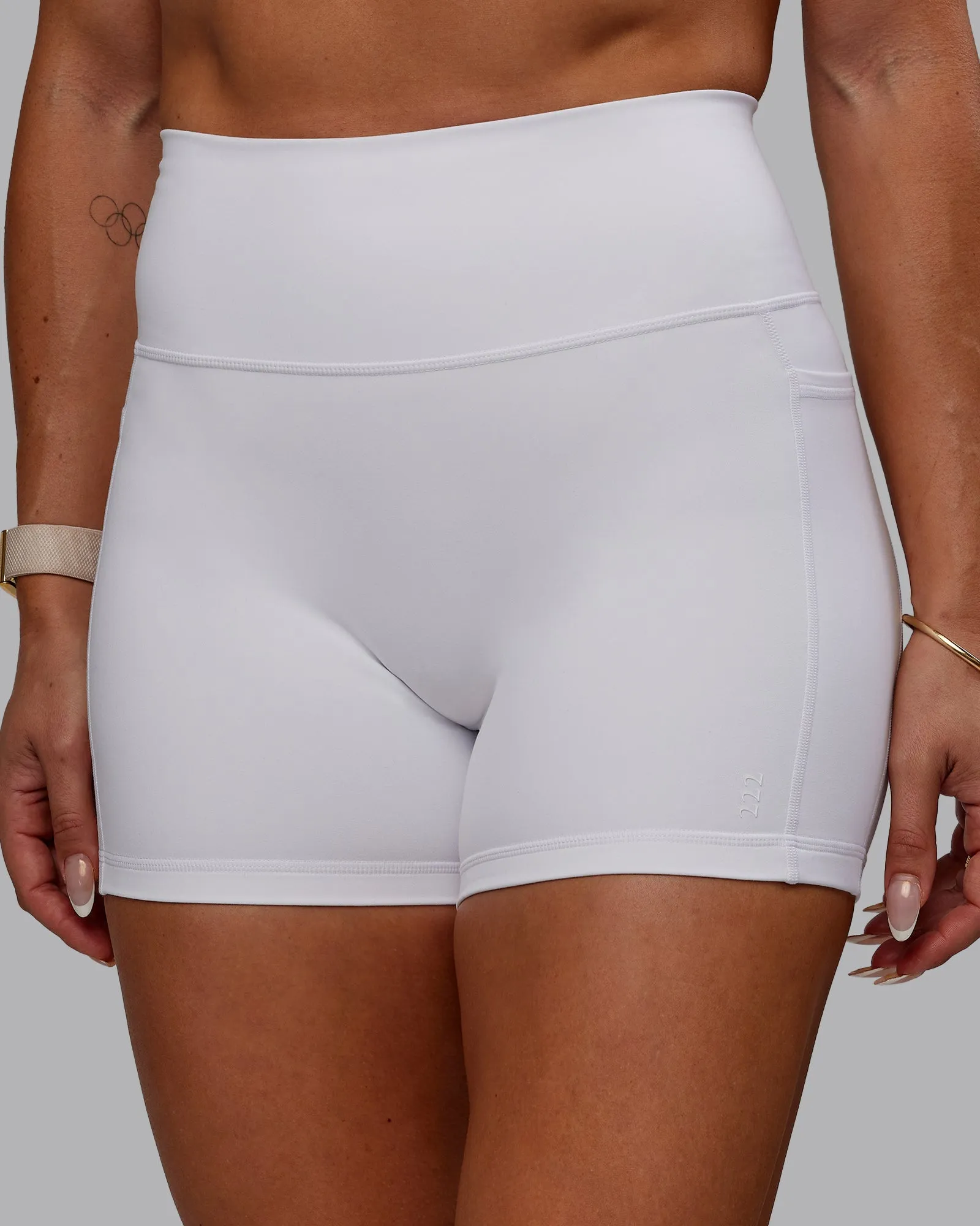 Bree Masters Fusion Ultra High-Rise 4" Short Pockets - White sold by LSKD