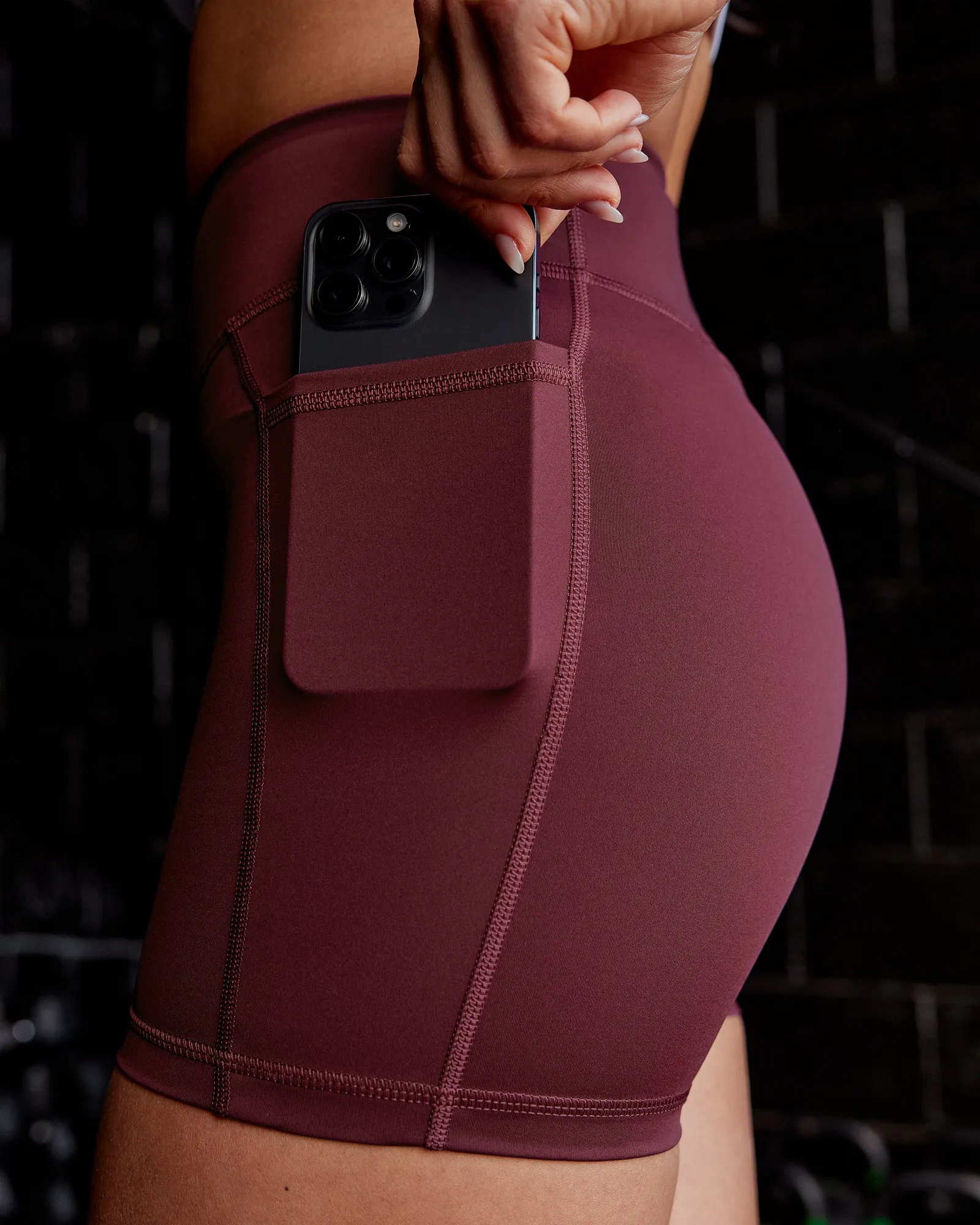 Elite High-Rise 4" Short Pockets - Dark Cherry sold by LSKD product image thumbnail 2