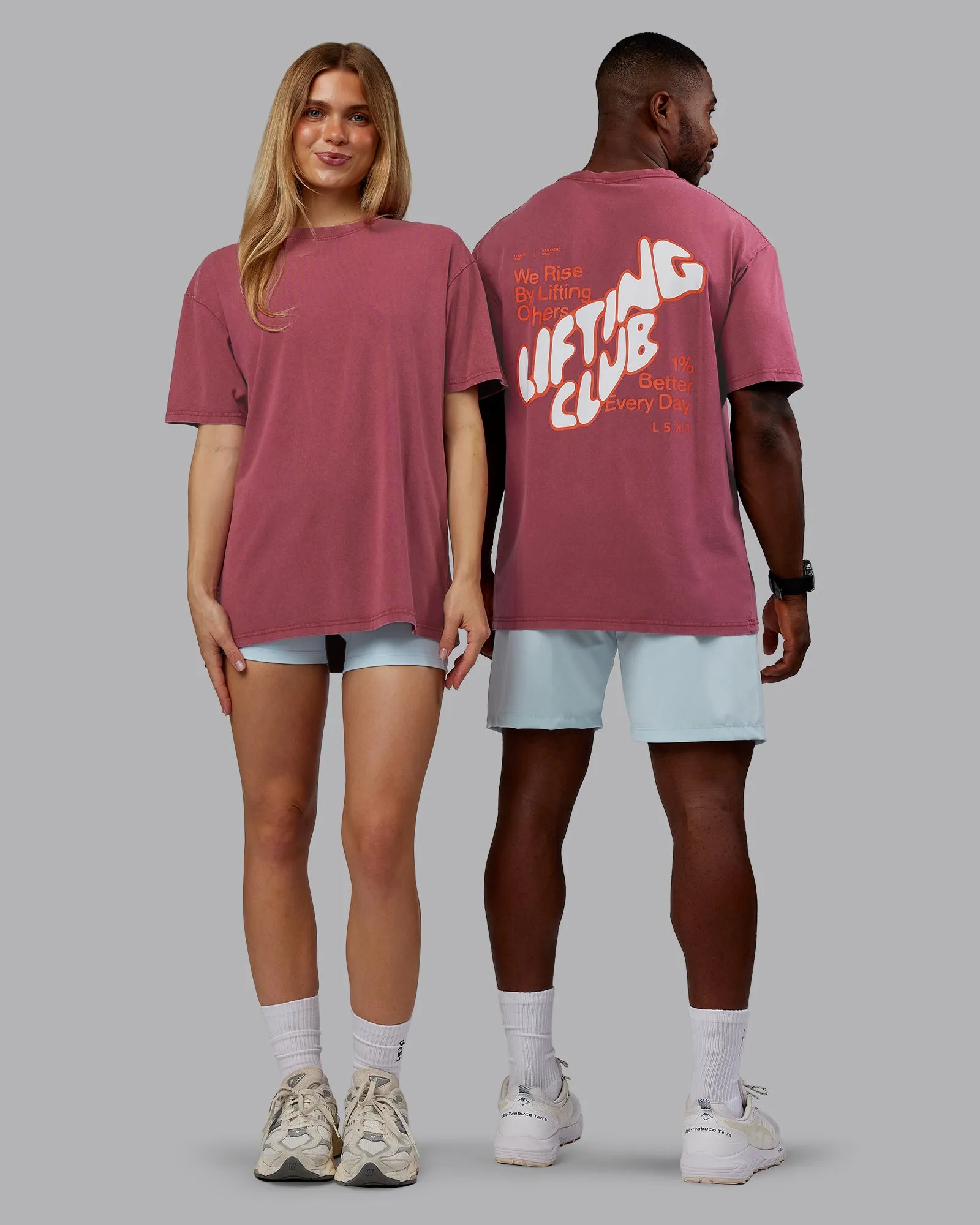 Rise & Lift Washed FLXCotton Oversized Tee - Plum Berry-Ultra Orange sold by LSKD