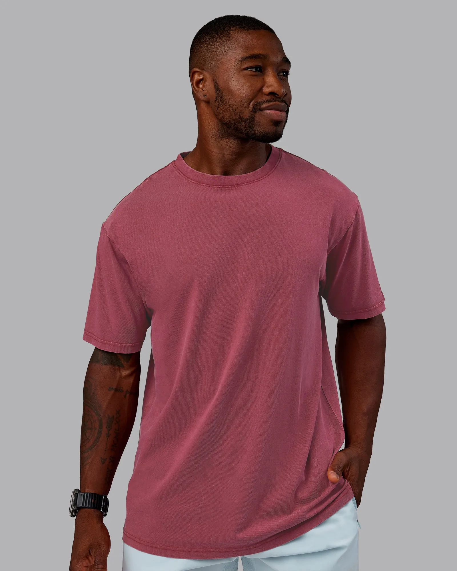 Rise & Lift Washed FLXCotton Oversized Tee - Plum Berry-Ultra Orange sold by LSKD product image thumbnail 4