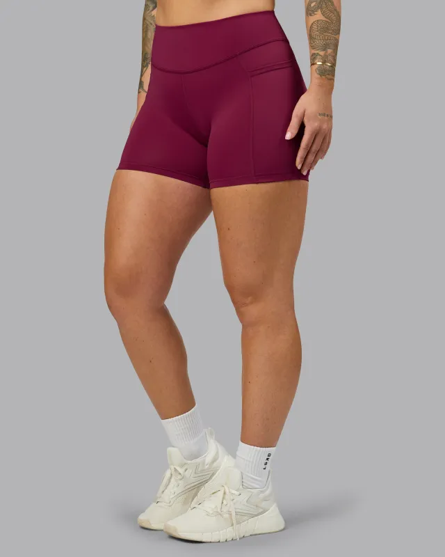 Elite High-Rise 4" Short Pockets - Plum Berry sold by LSKD