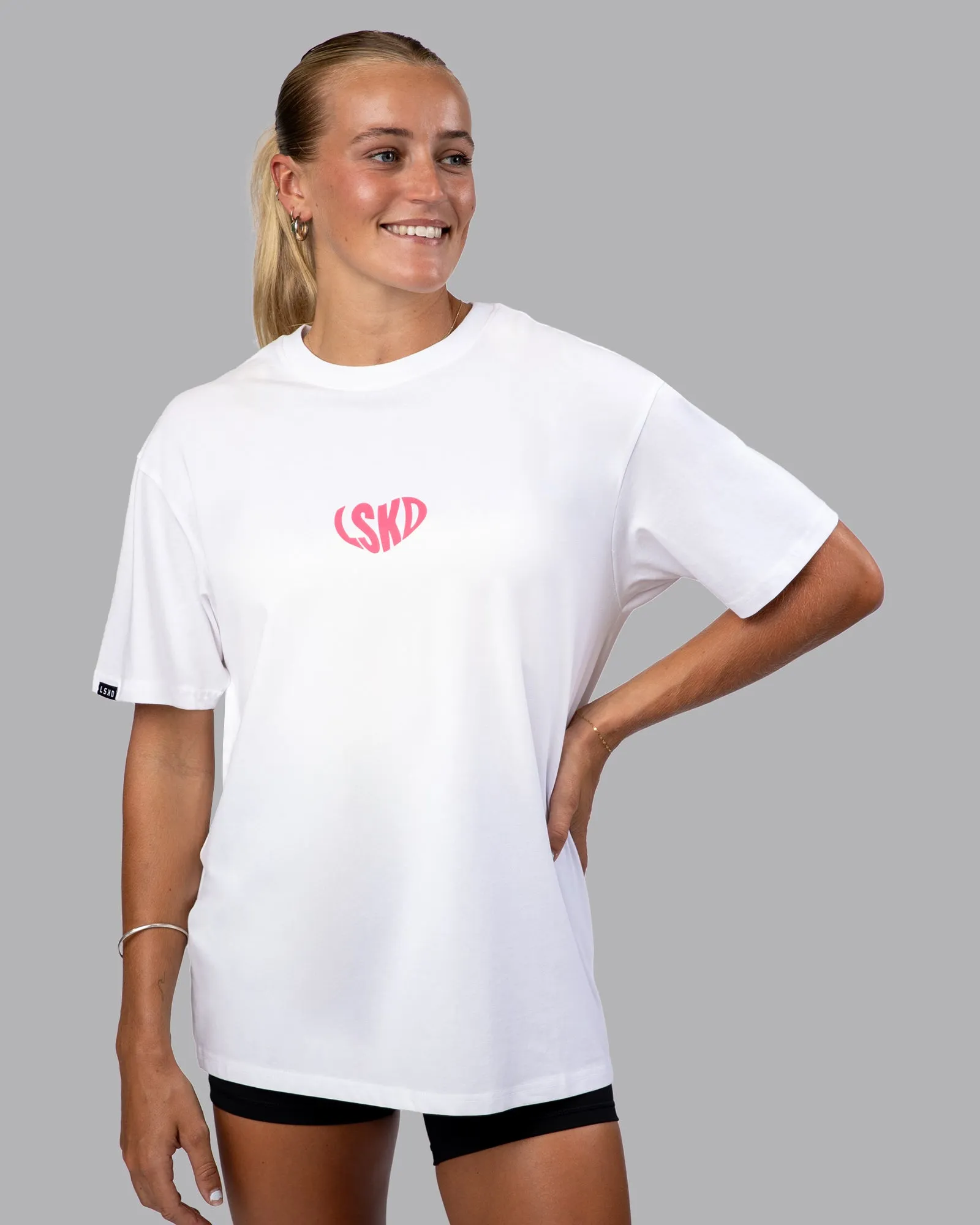 Unisex Love To Train FLXCotton Tee Oversize - White-Pink Lemonade sold by LSKD product image thumbnail 4