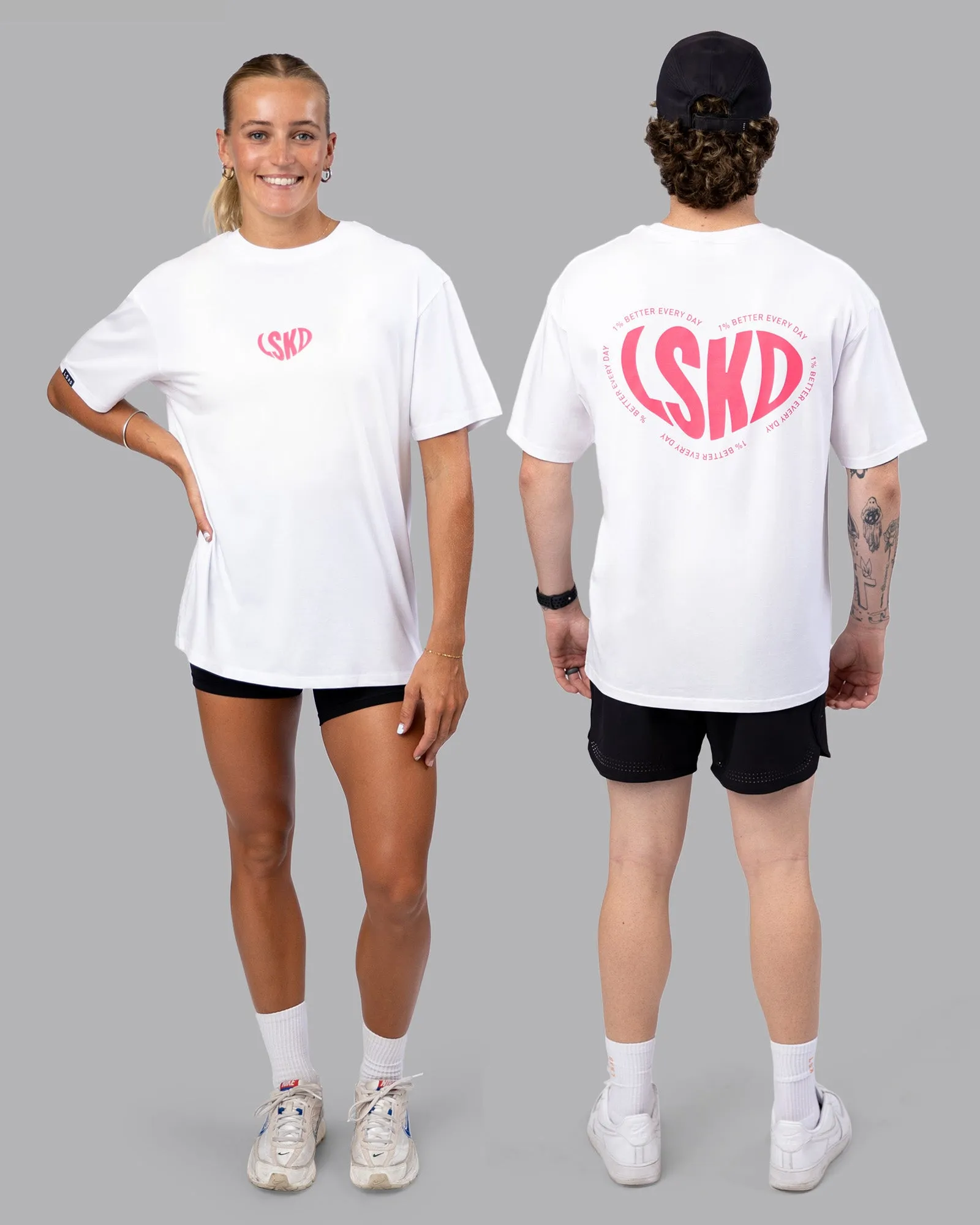 Unisex Love To Train FLXCotton Tee Oversize - White-Pink Lemonade sold by LSKD