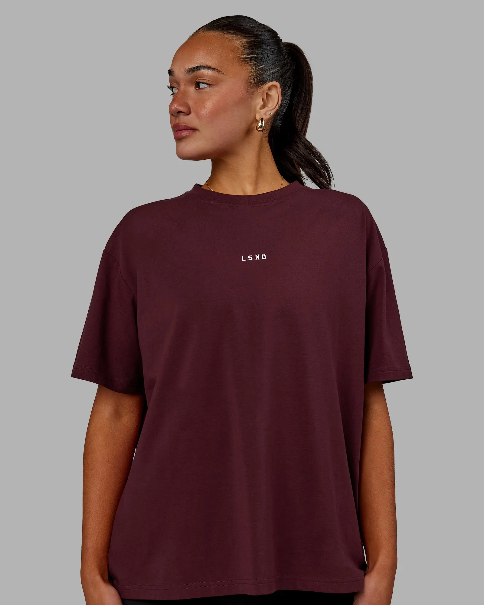 Go-To FLXCotton Oversized Tee - Cherry Lacquer-White sold by LSKD