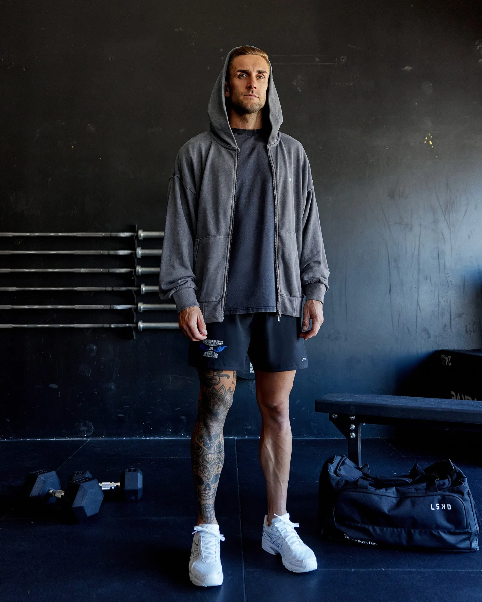 Relentless Washed Zip Through Oversized Hoodie - Dark Storm-White sold by LSKD product image thumbnail 5