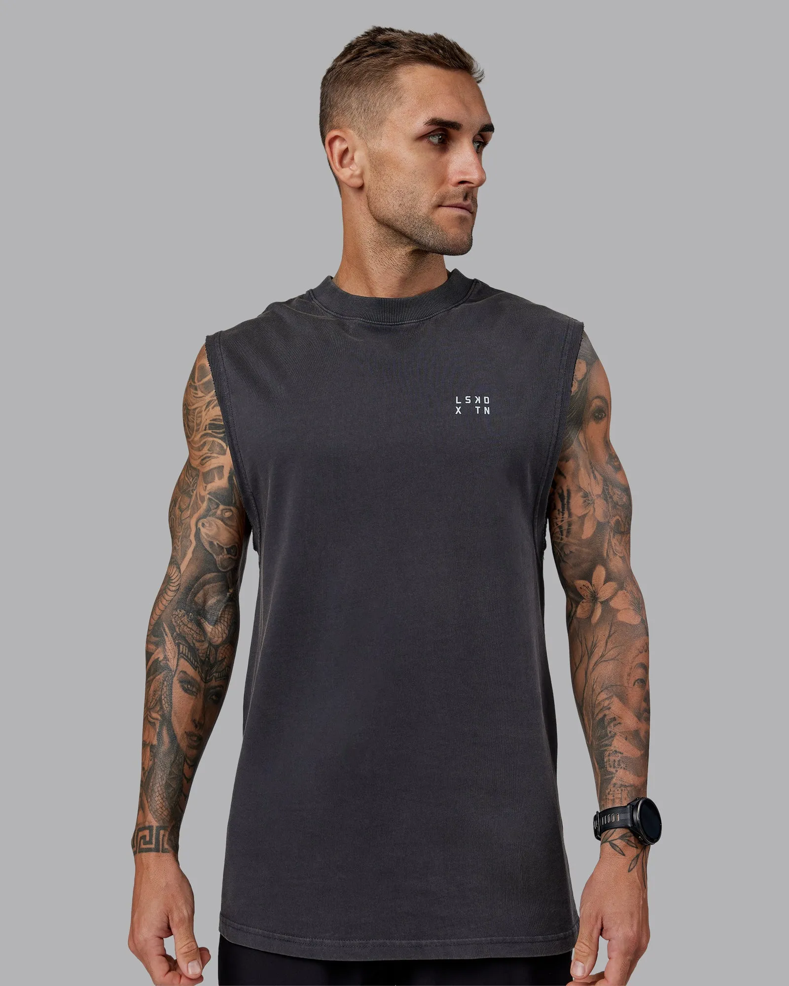 Washed Relentless Heavyweight Oversized Tank - Black-Grey sold by LSKD