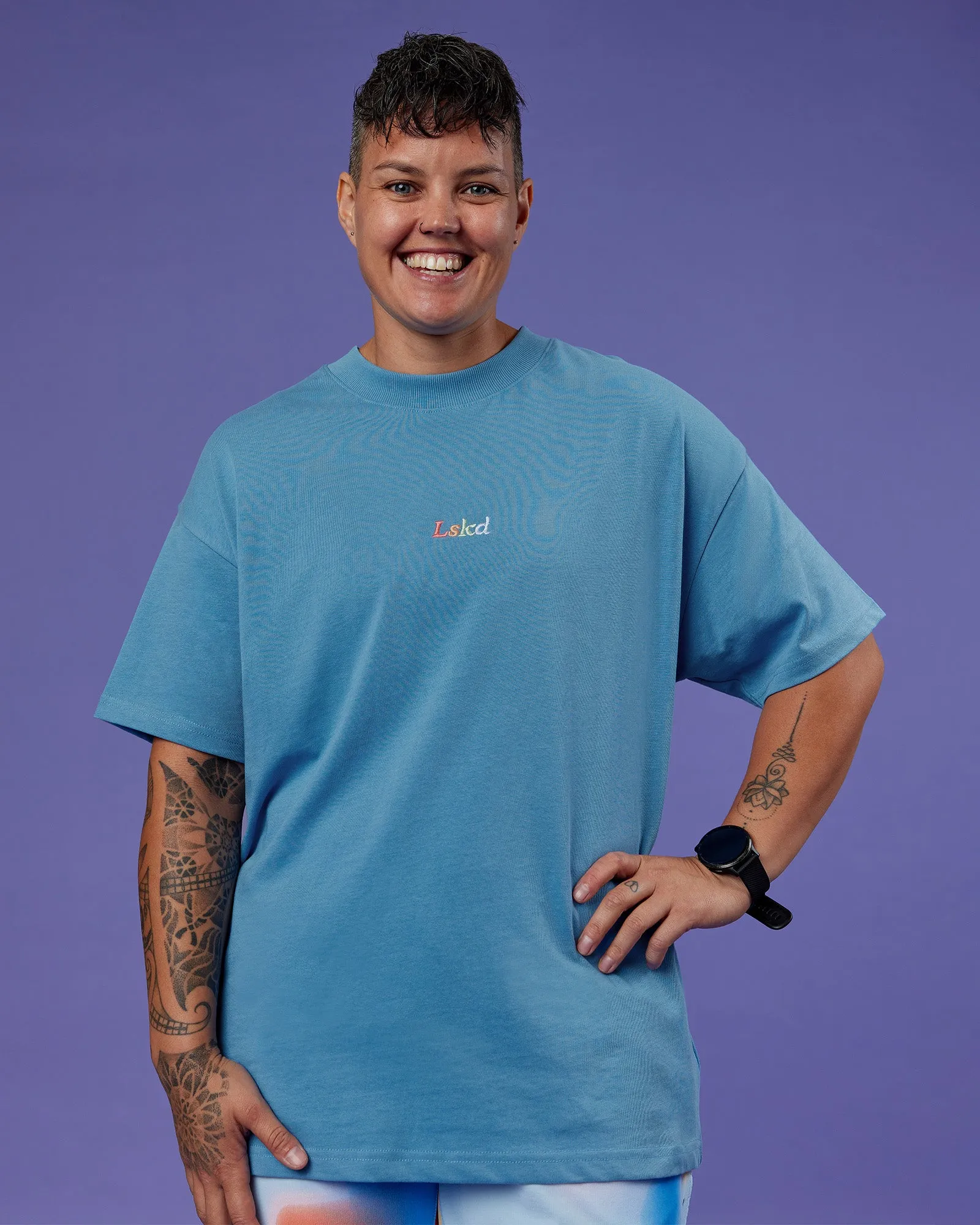 Our Journey Heavyweight Oversized Tee - Azure Blue-Rainbow sold by LSKD product image thumbnail 4