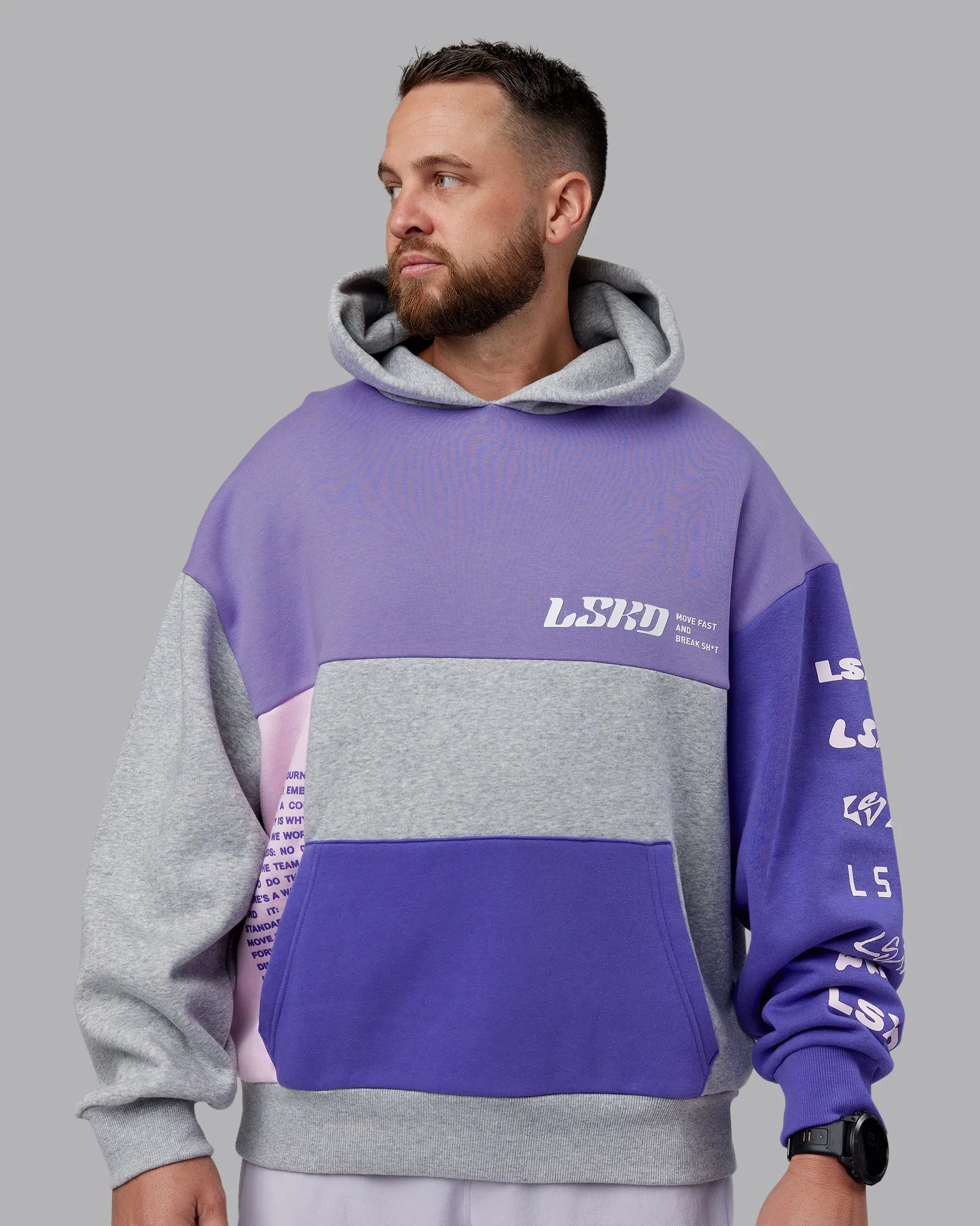Deconstructed Fleece Hoodie - Grey Marl - Royal Purple sold by LSKD product image thumbnail 3