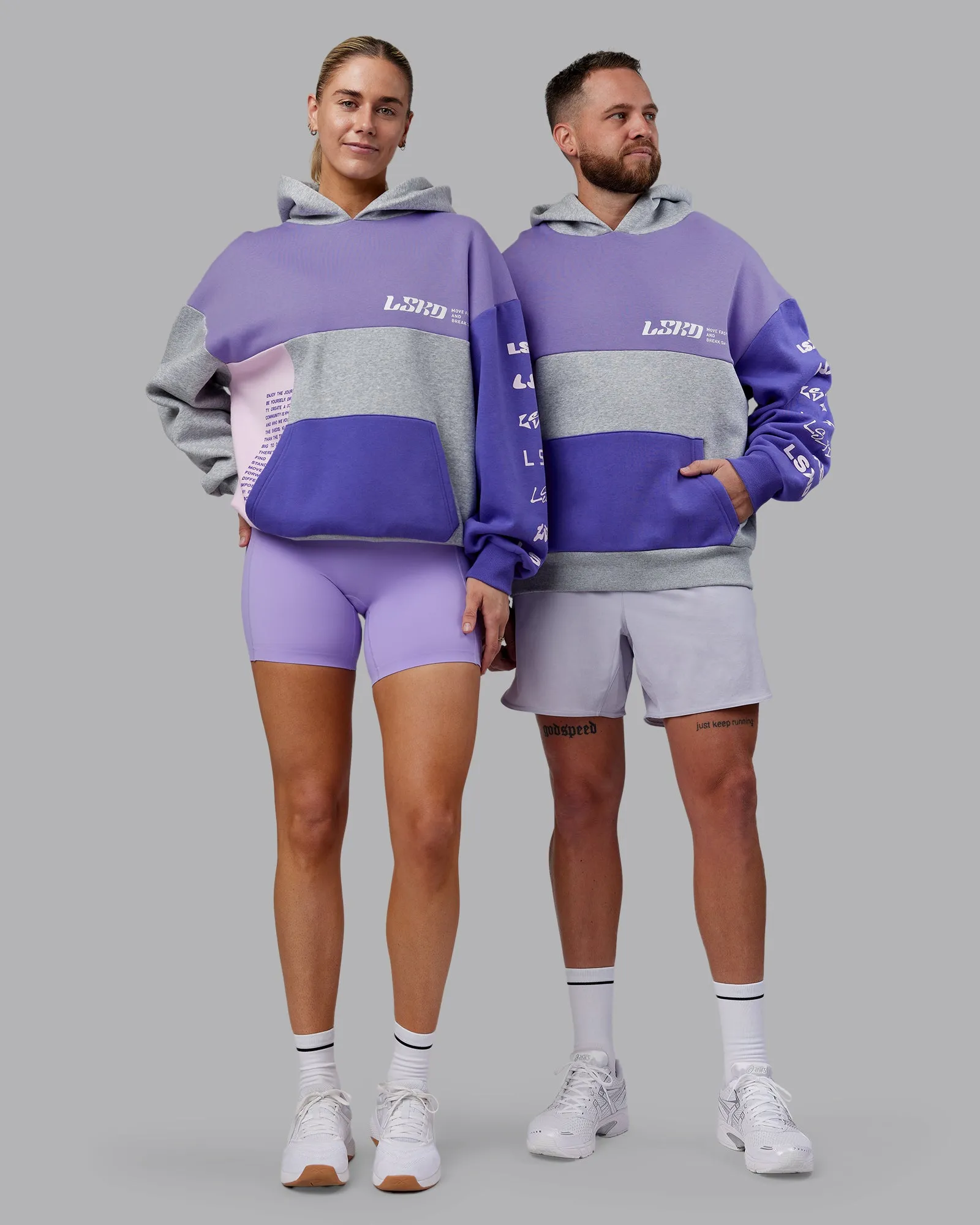 Deconstructed Fleece Hoodie - Grey Marl - Royal Purple sold by LSKD