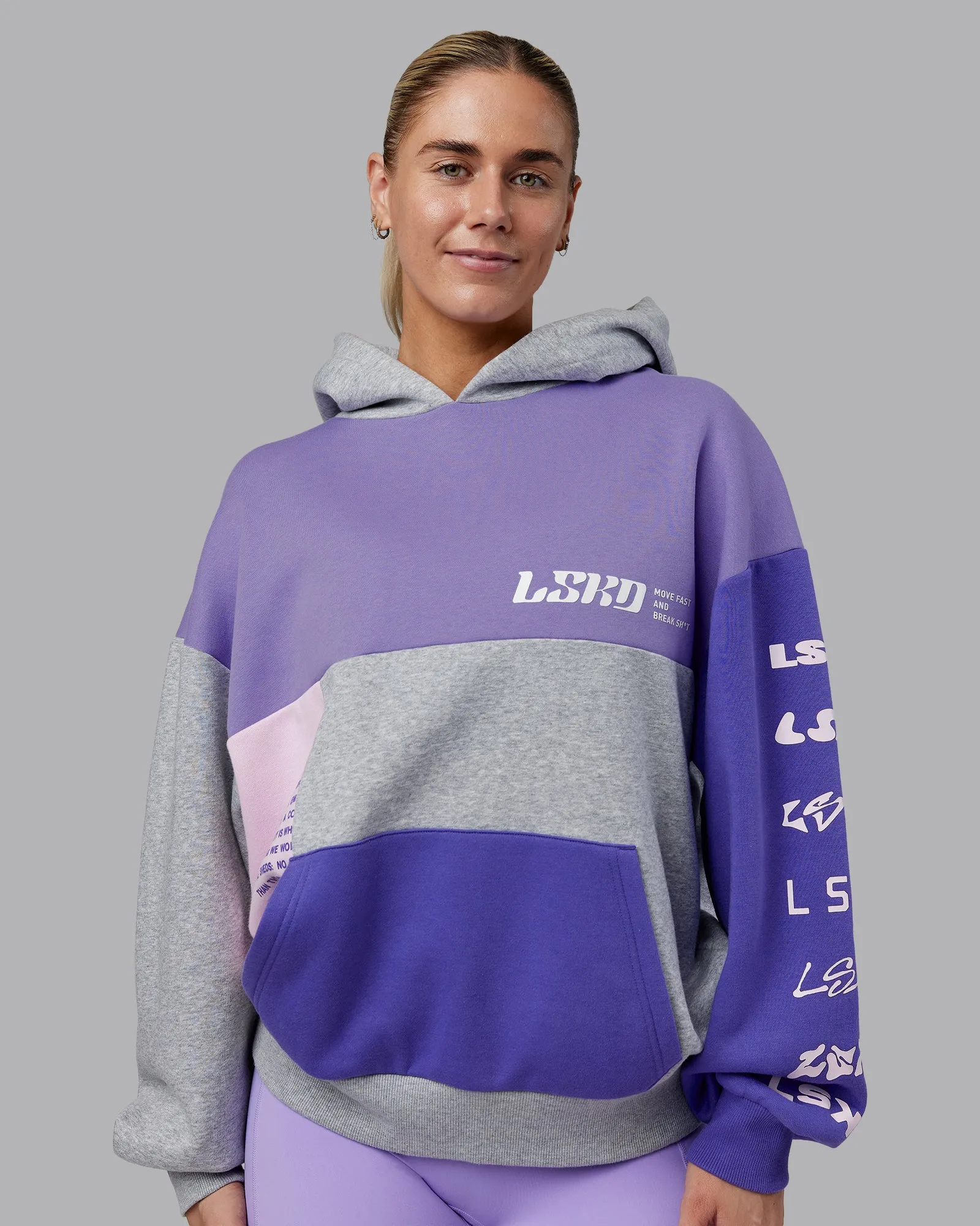 Deconstructed Fleece Hoodie - Grey Marl - Royal Purple sold by LSKD product image thumbnail 2
