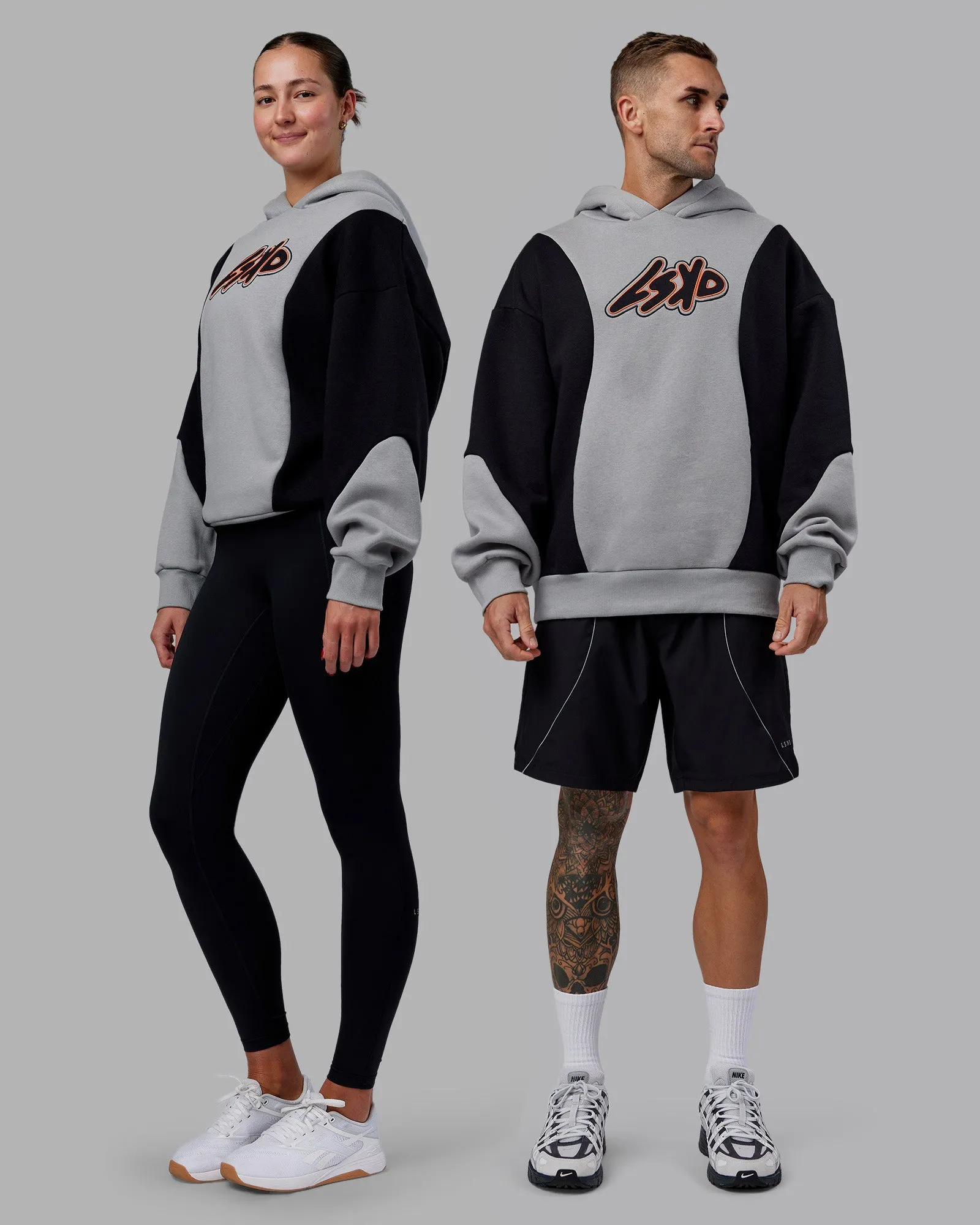 Downtown Oversized Panel Hoodie - Circular Grey - Black sold by LSKD