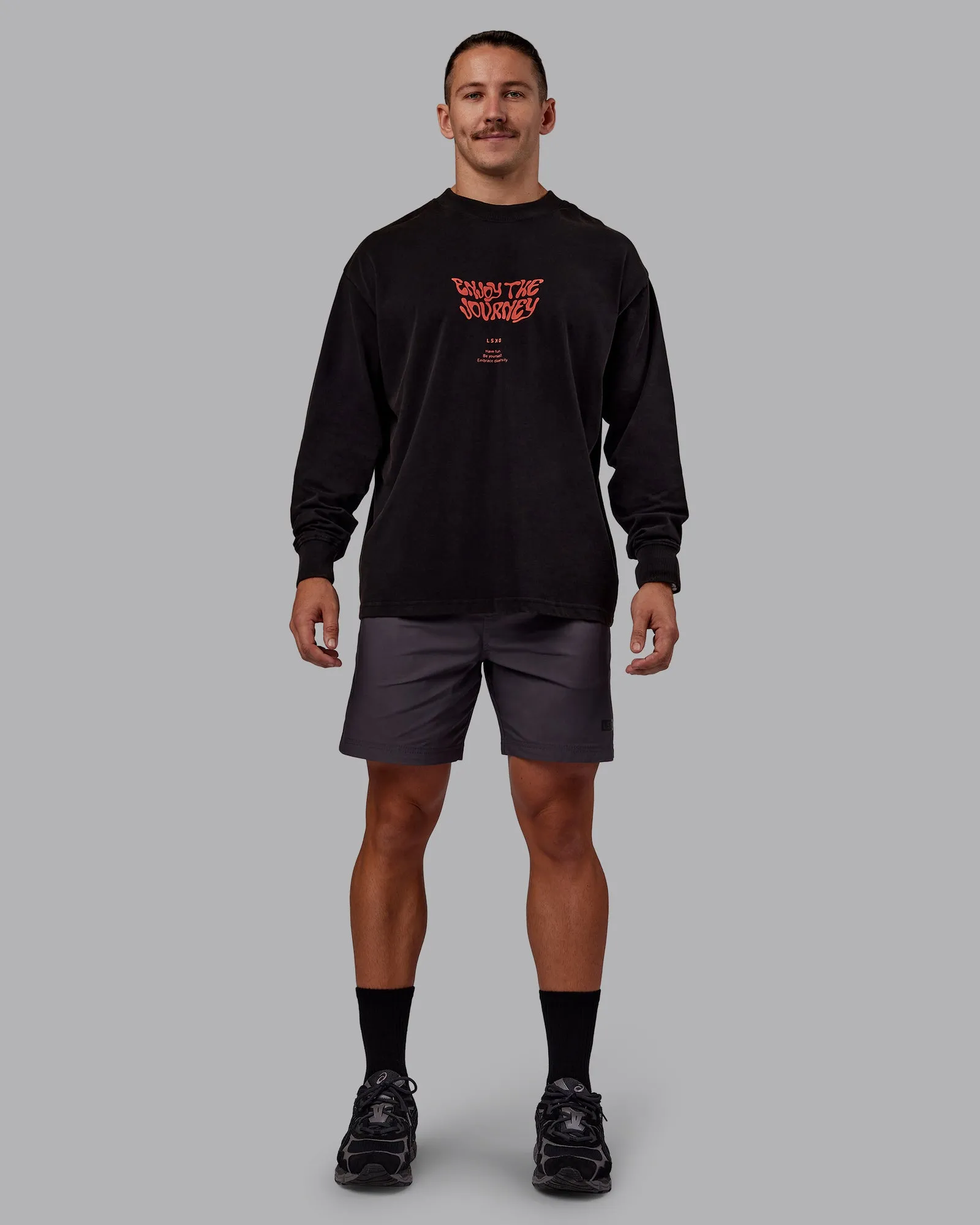 Chrome Washed Heavyweight Oversized Long Sleeve Tee - Black-Ultra Orange sold by LSKD