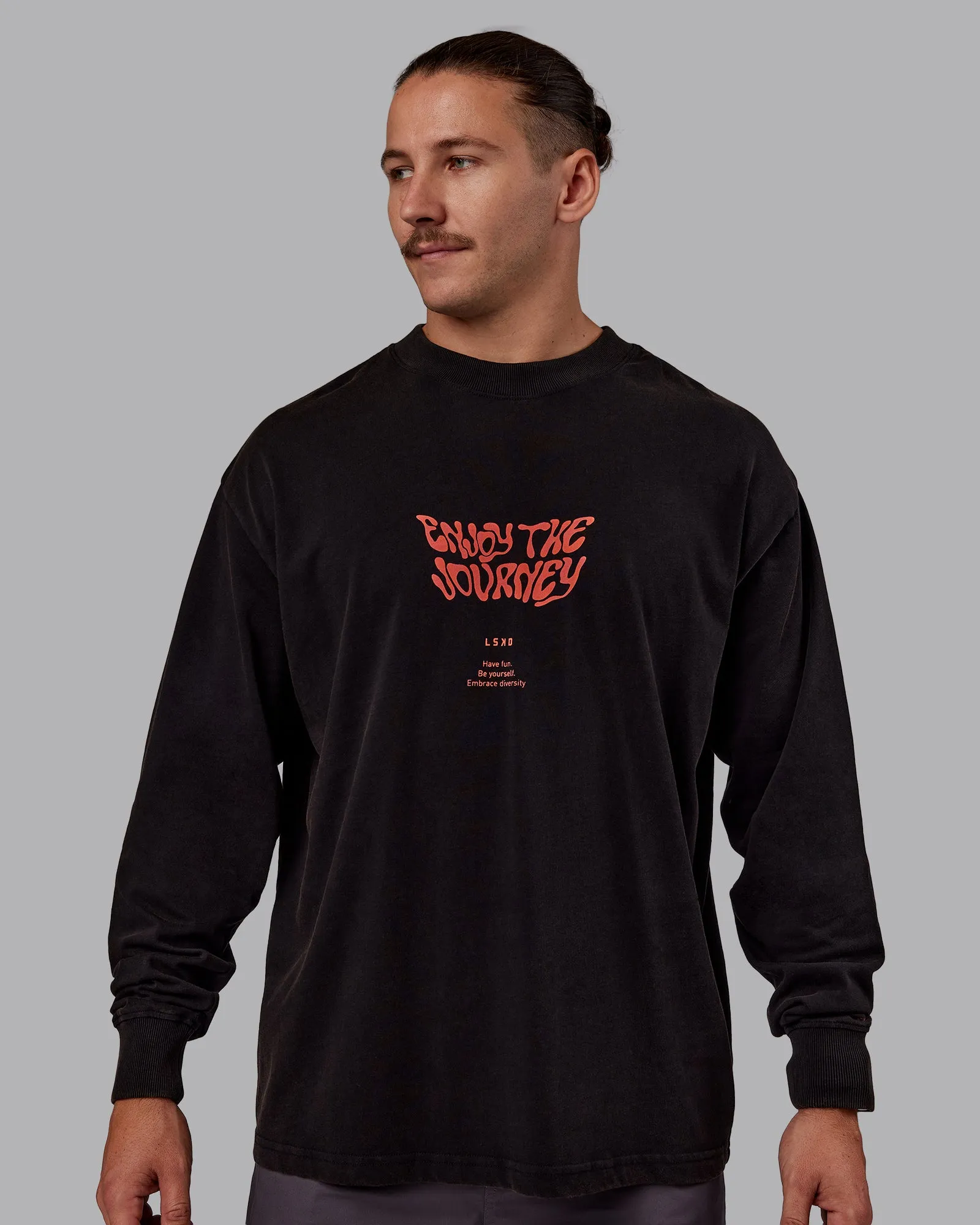 Chrome Washed Heavyweight Oversized Long Sleeve Tee - Black-Ultra Orange sold by LSKD product image thumbnail 2