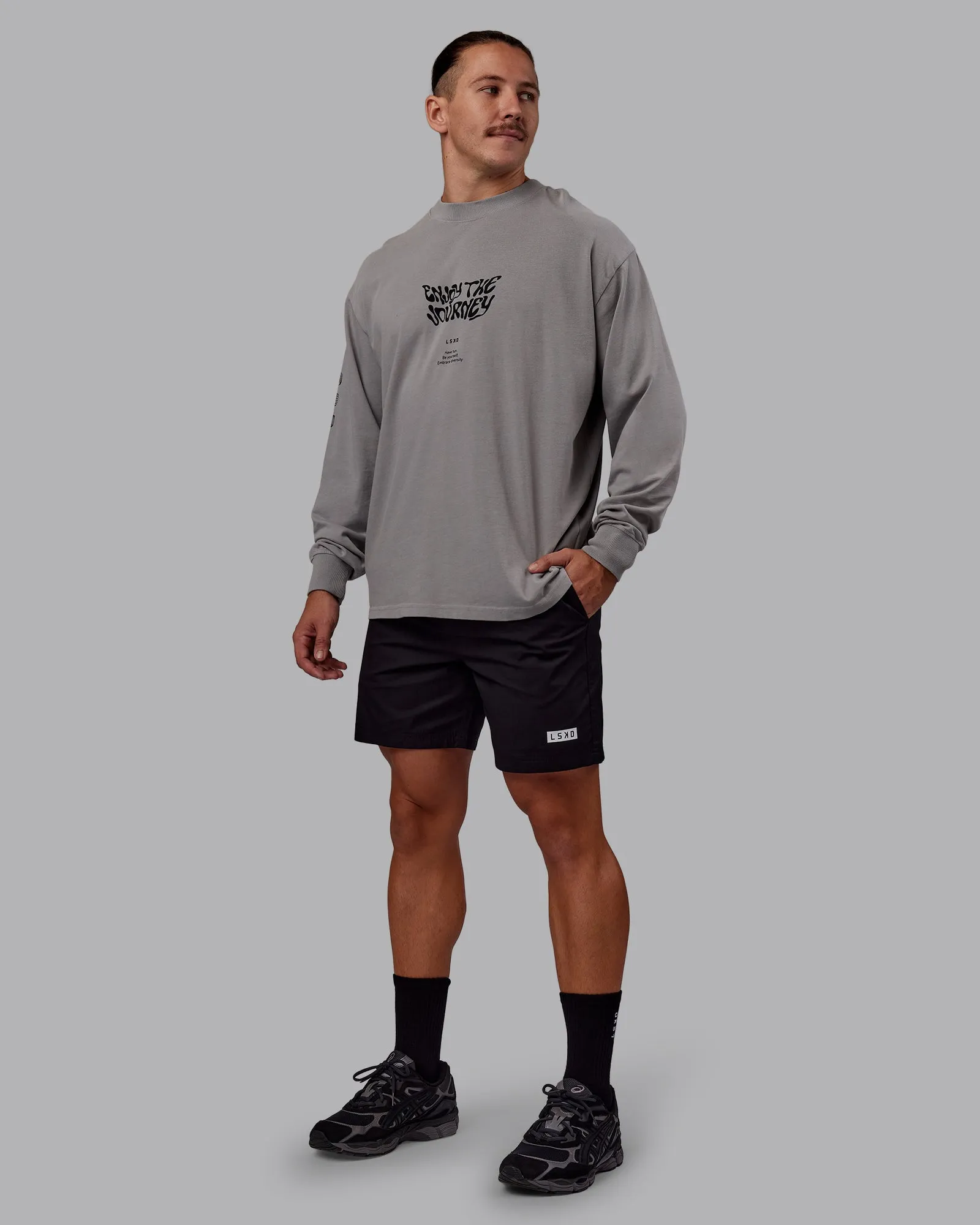 Chrome Washed Heavyweight Oversized Long Sleeve Tee - Circular Grey-Black sold by LSKD