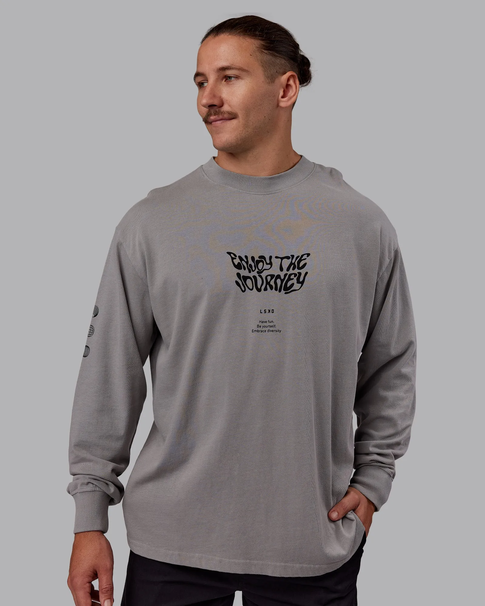 Chrome Washed Heavyweight Oversized Long Sleeve Tee - Circular Grey-Black sold by LSKD product image thumbnail 2