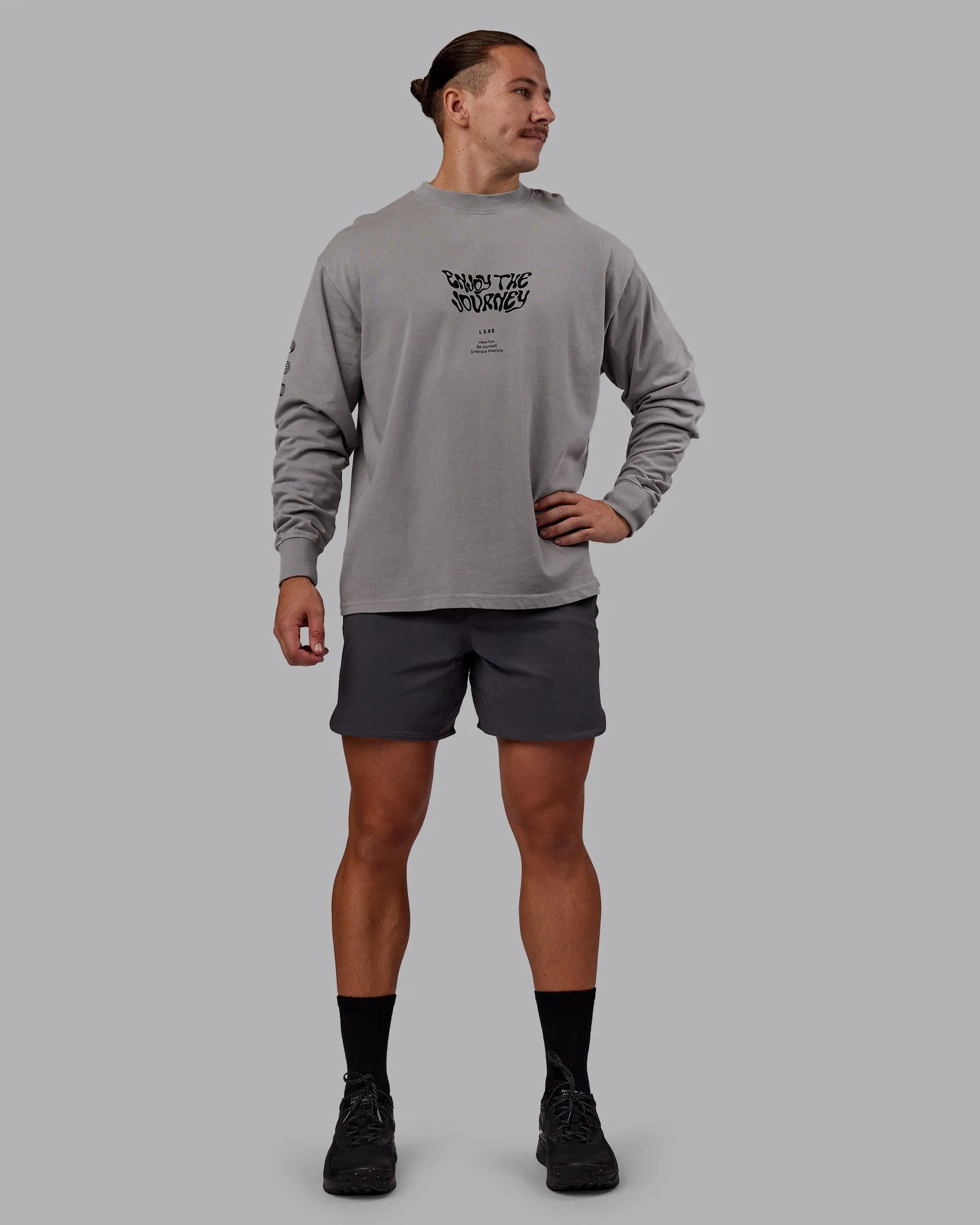 Chrome Washed Heavyweight Oversized Long Sleeve Tee - Circular Grey-Black sold by LSKD product image thumbnail 5