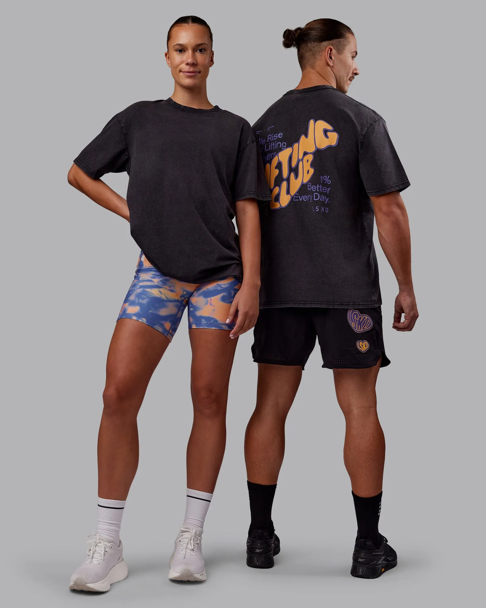 Rise & Lift Washed FLXCotton Oversized Tee - Black-Warm Apricot sold by LSKD