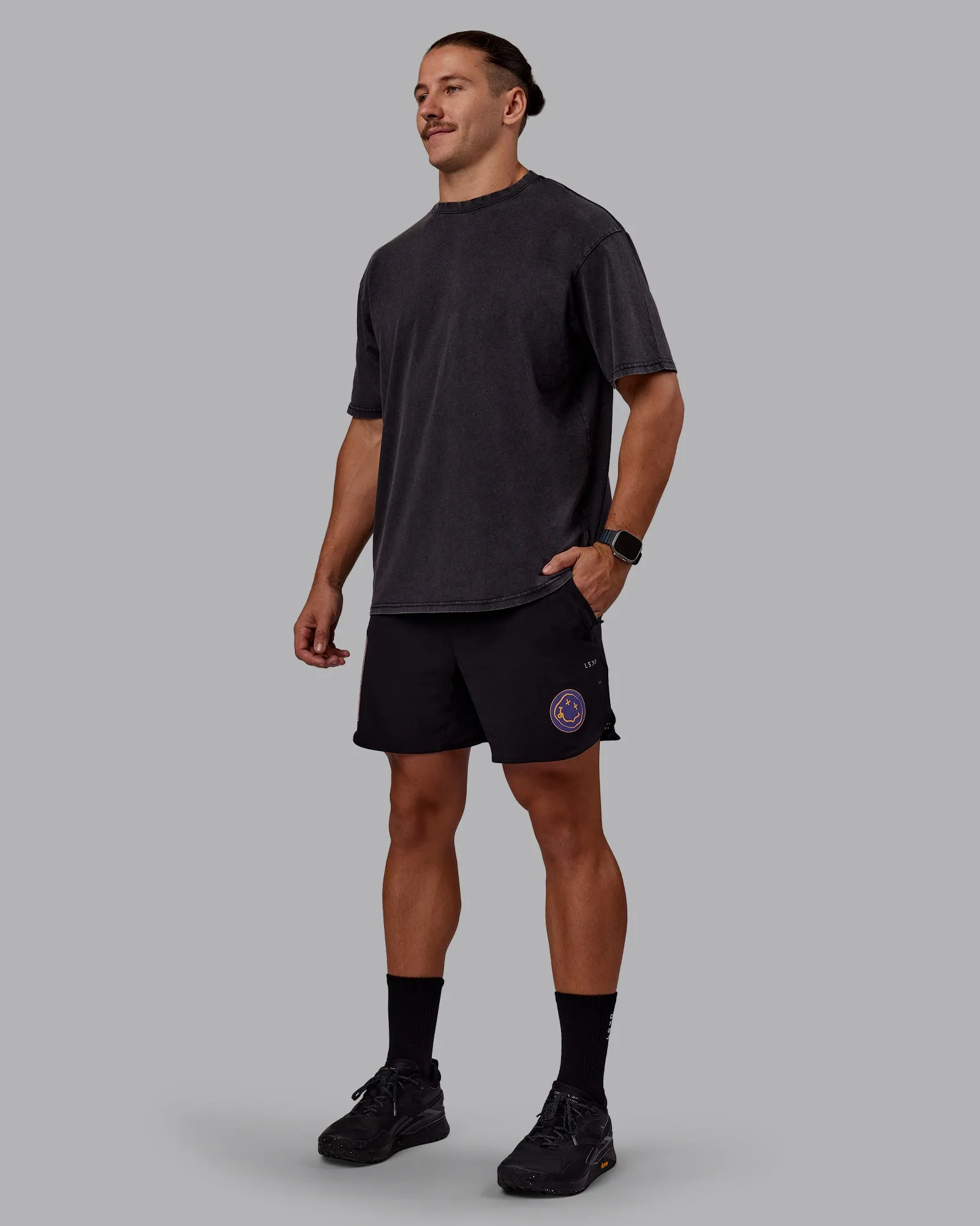 Rise & Lift Washed FLXCotton Oversized Tee - Black-Warm Apricot sold by LSKD product image thumbnail 5