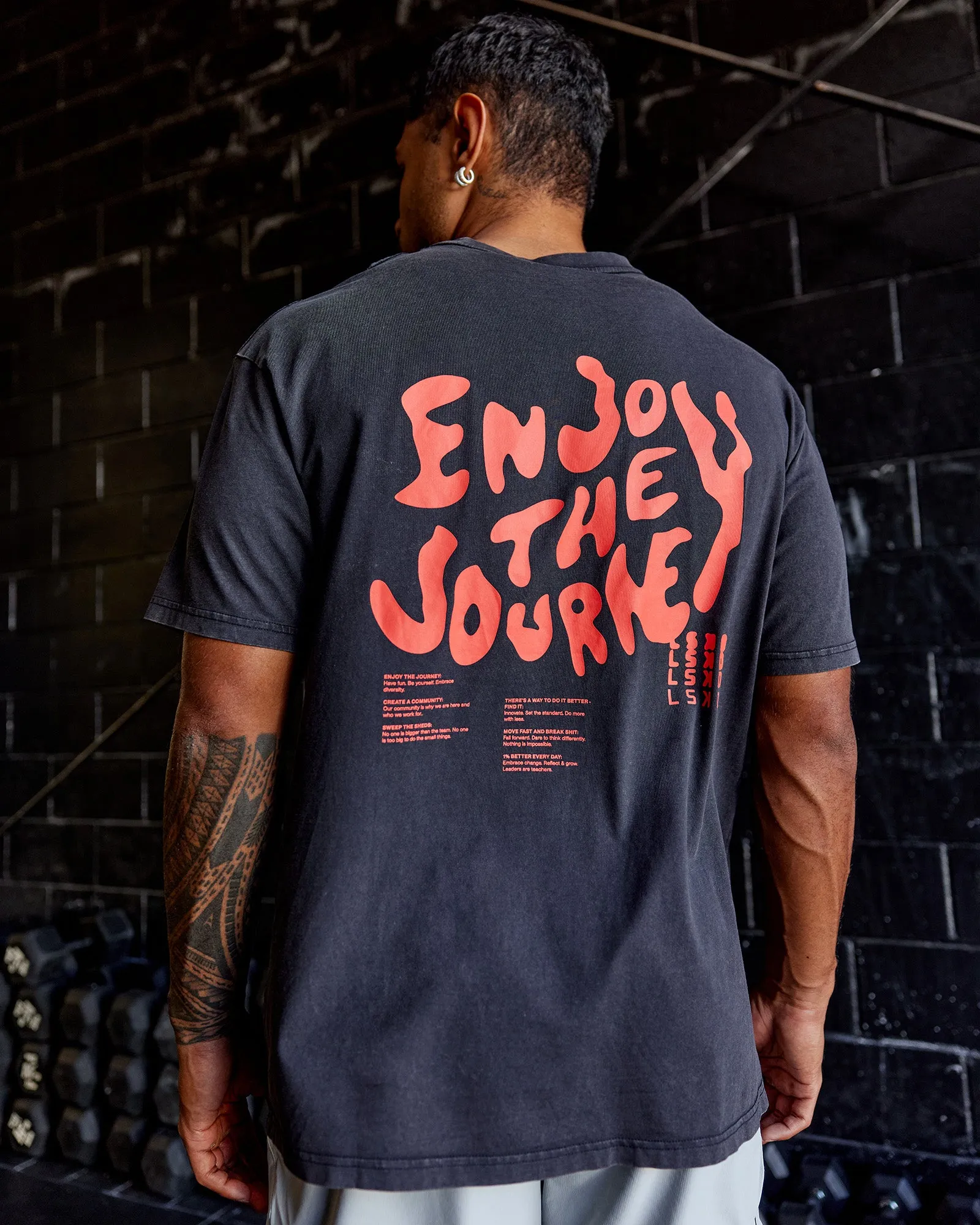 Inferno Journey FLXCotton Oversized Tee - Black Washed-Ultra Orange sold by LSKD