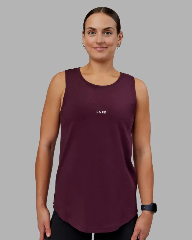Go-To FLXCotton Longline Tank - Cherry Lacquer-White sold by LSKD
