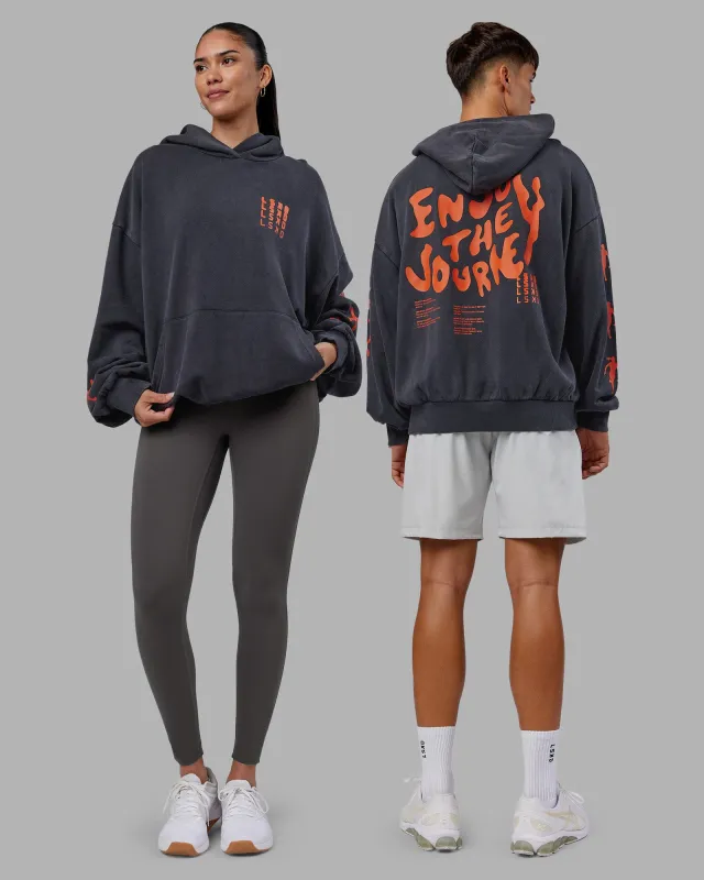 Journey Washed Unisex Oversize Hoodie - Black-Ultra Orange sold by LSKD