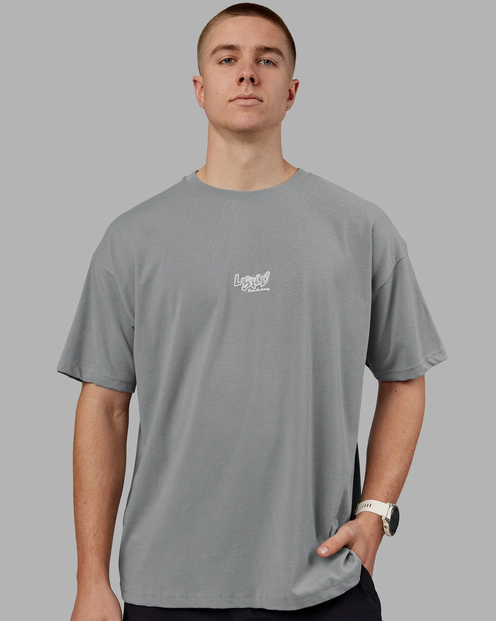Time's Up Heavyweight Oversized Tee - Circular Grey-White sold by LSKD product image thumbnail 3